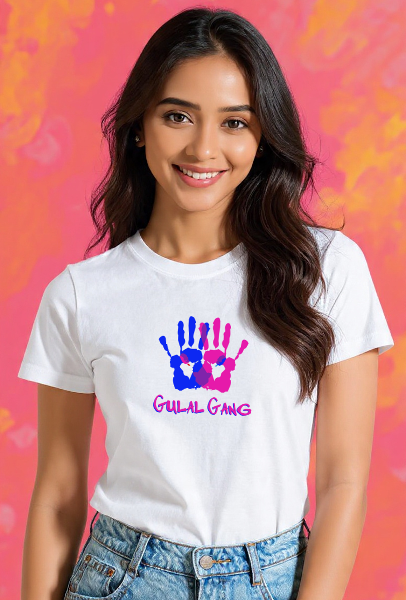 'Gulal Gang' Colorful Hands Design t shirt for Women - Storeily