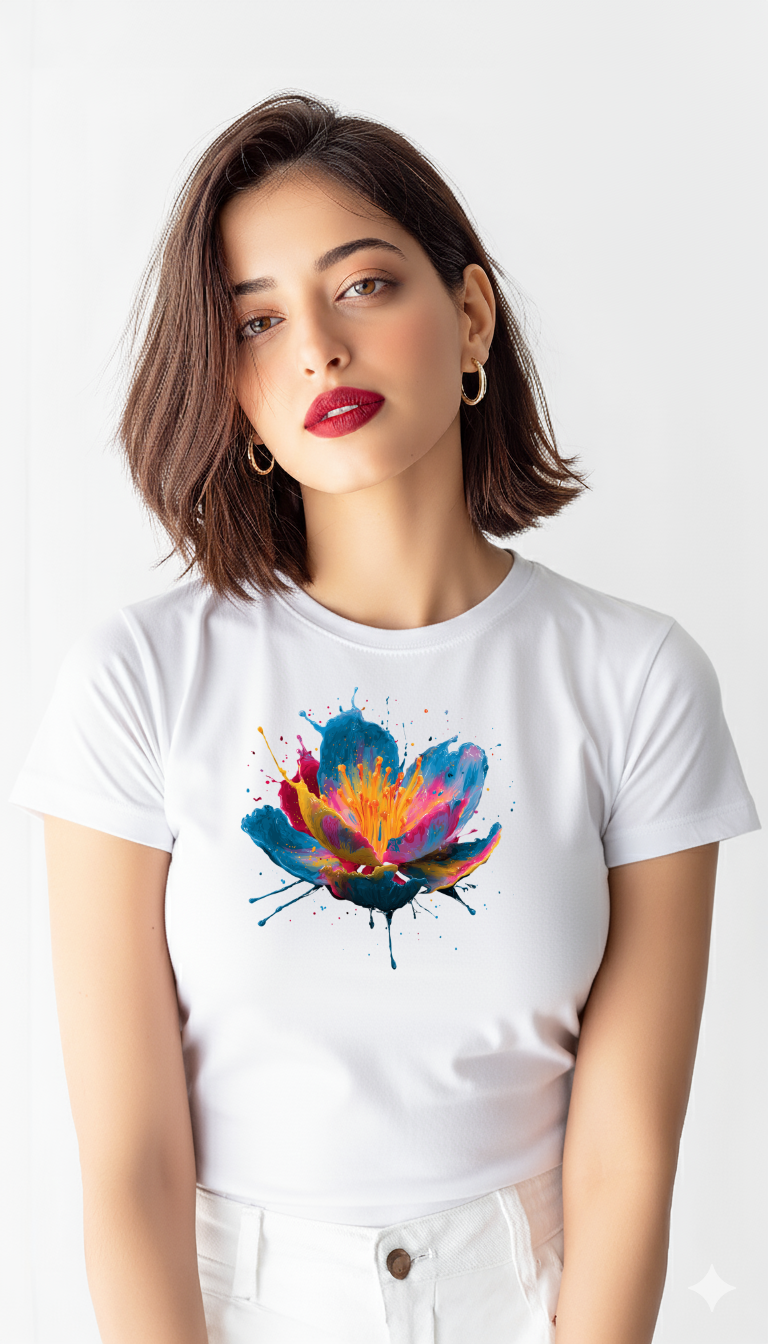 Neon Bloom – Cotton Round Neck T-Shirt