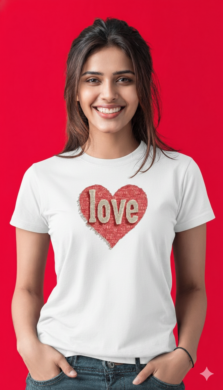 Valentine Love Heart Typography Cotton T-Shirt