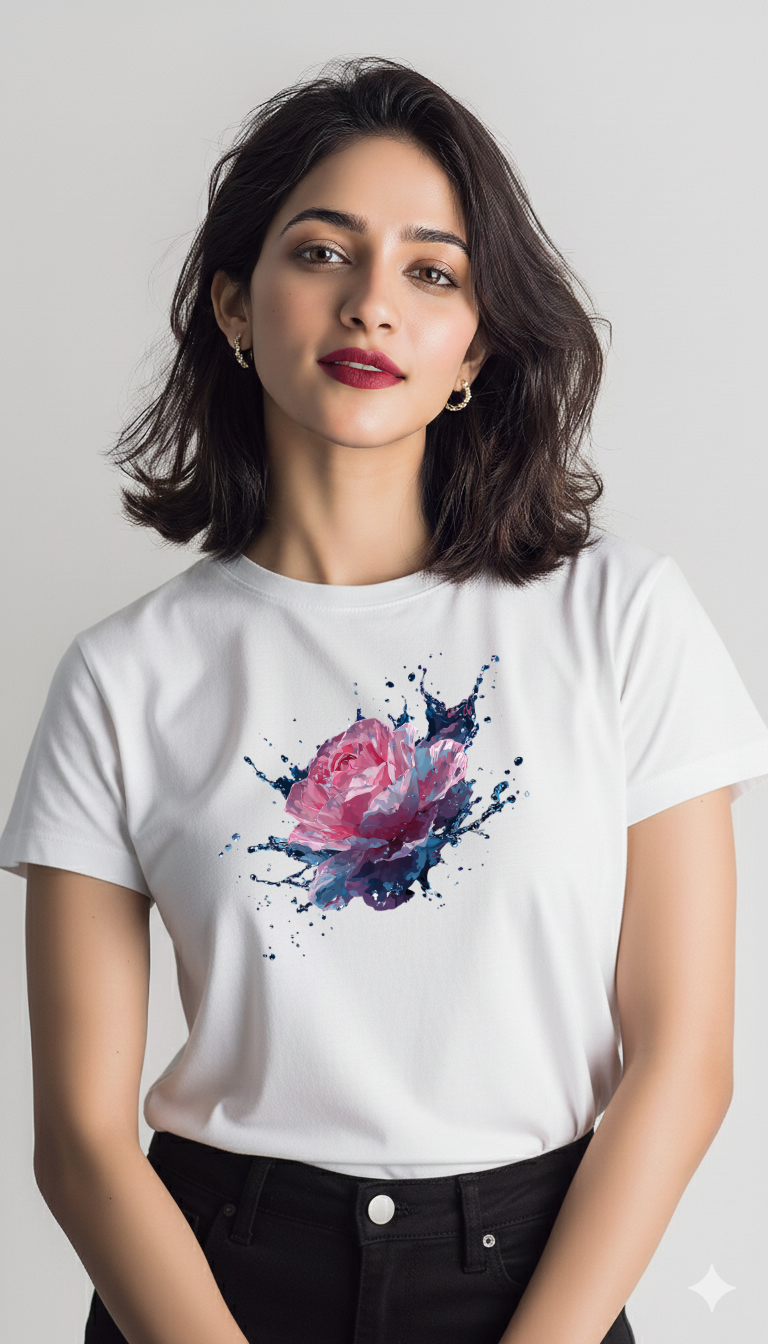 Aqua Bloom – Cotton Round Neck T-Shirt