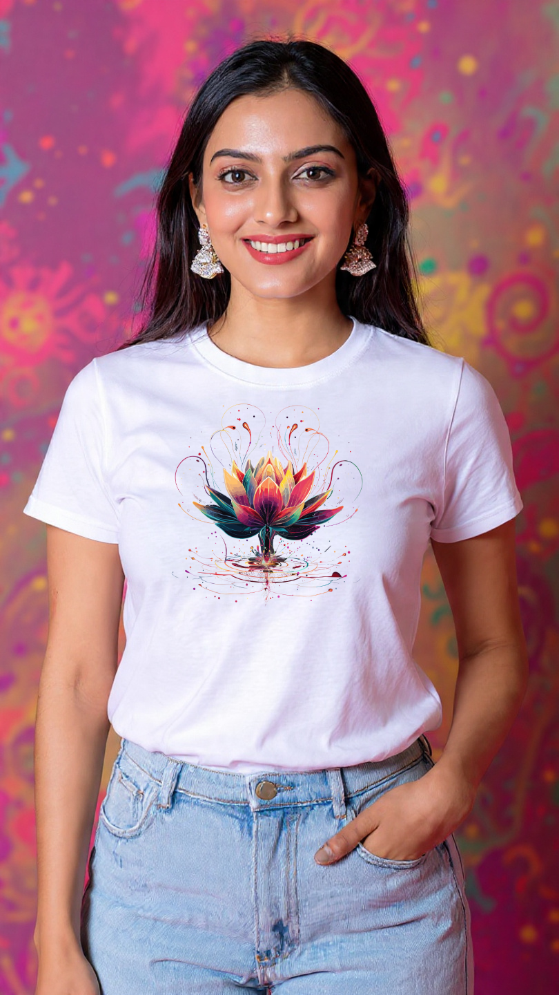 Blooming Lotus design Holi special t shirt for women - Storeily