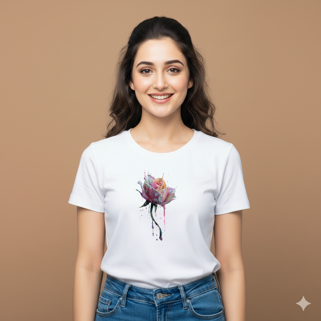 Ethereal Bloom – Cotton Round Neck T-Shirt