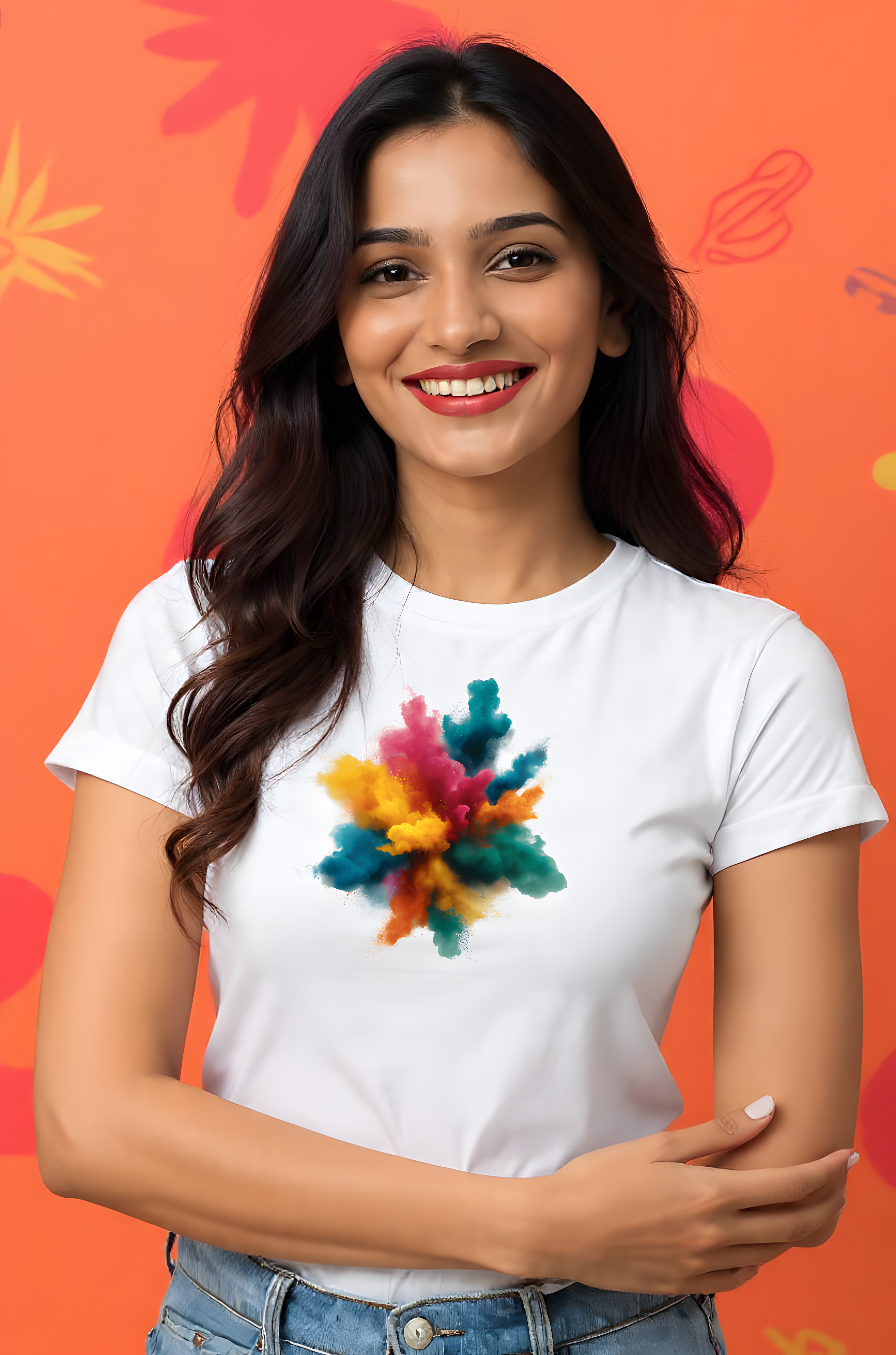 Abstract Splash Graphic Cotton T-Shirt for Women