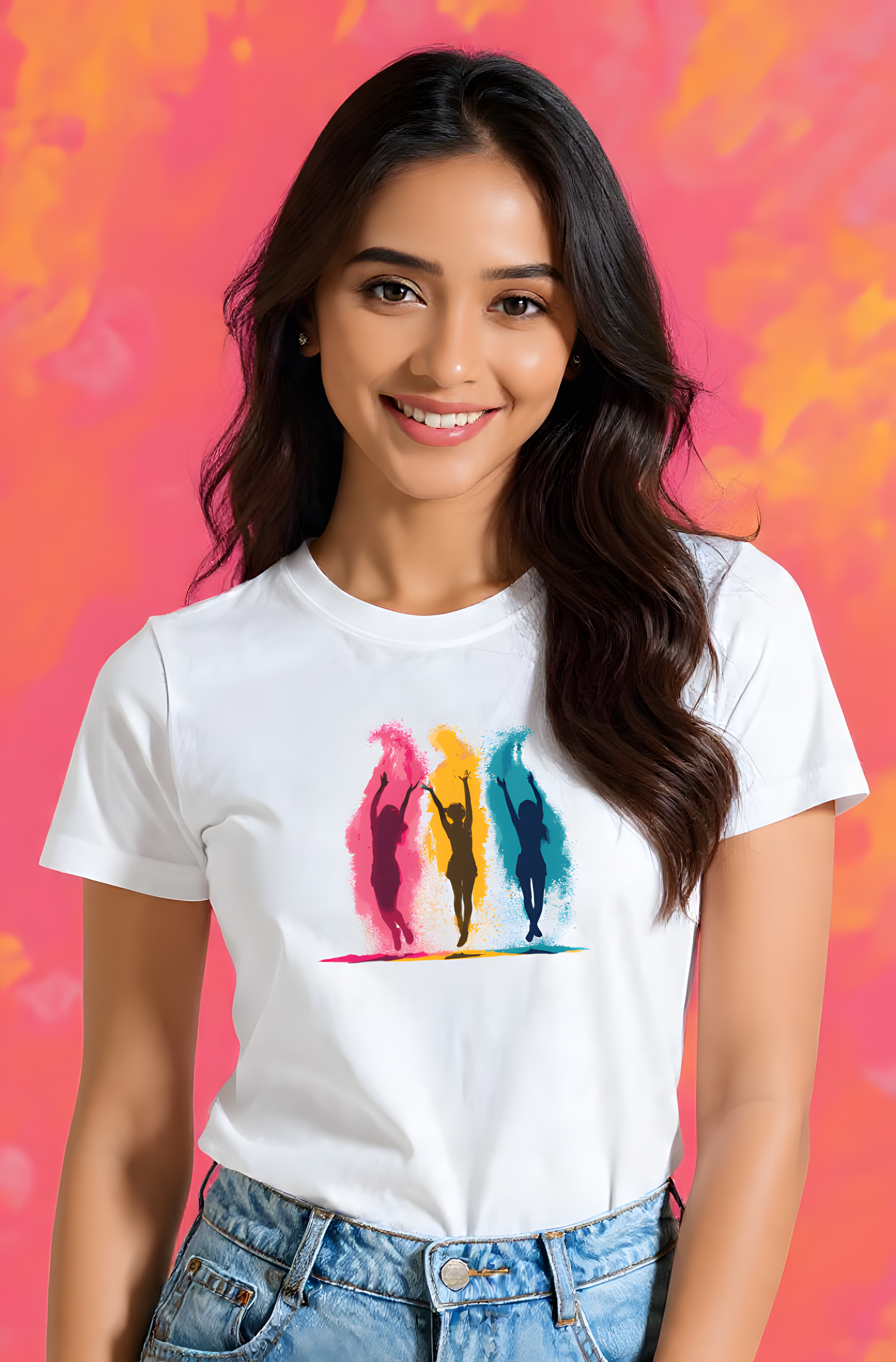 Color Splash Dance Graphic Cotton T-Shirt for Women - Storeily