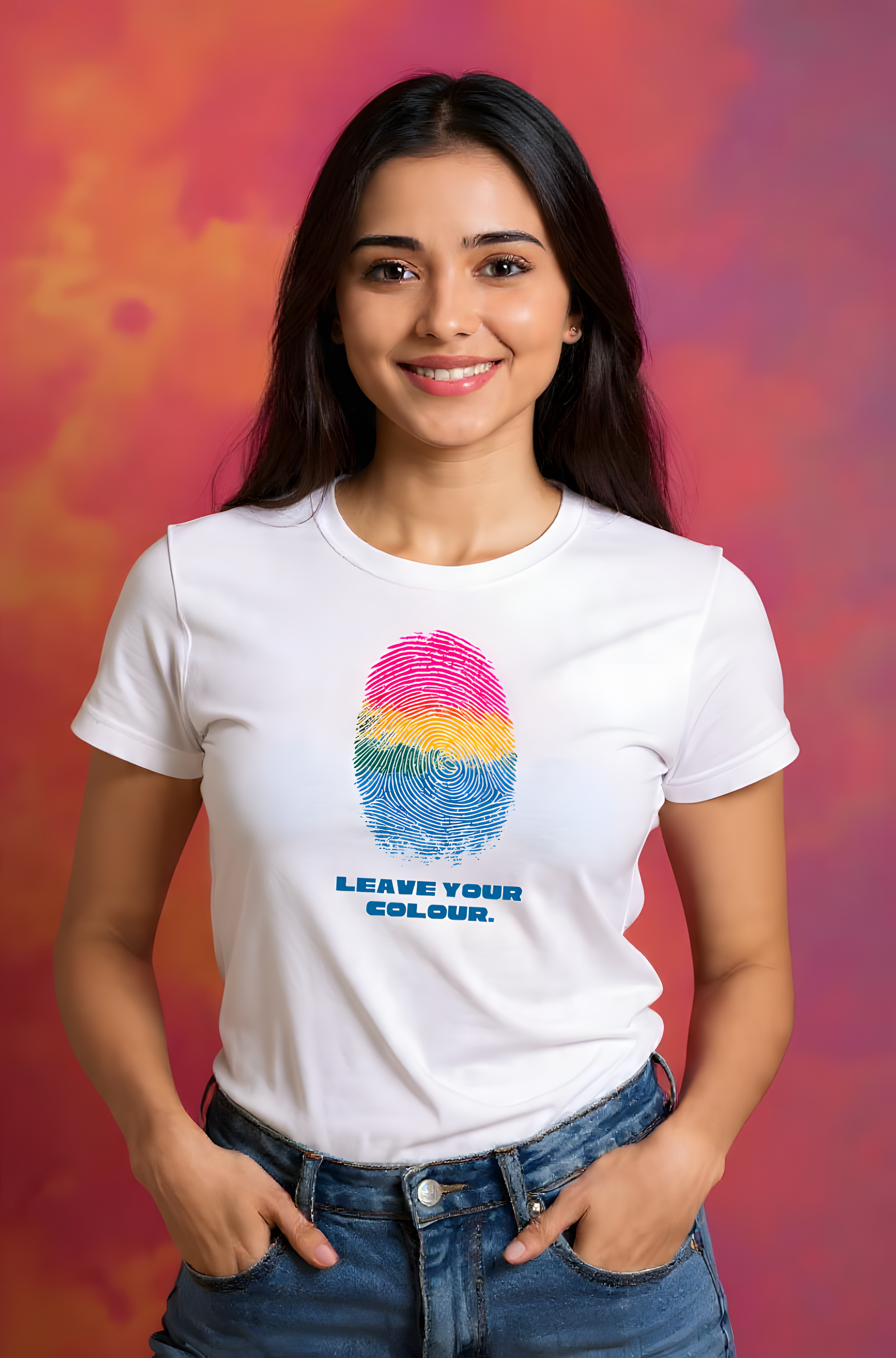 Leave Your Colour Fingerprint Graphic Cotton T-Shirt for Women - Storeily