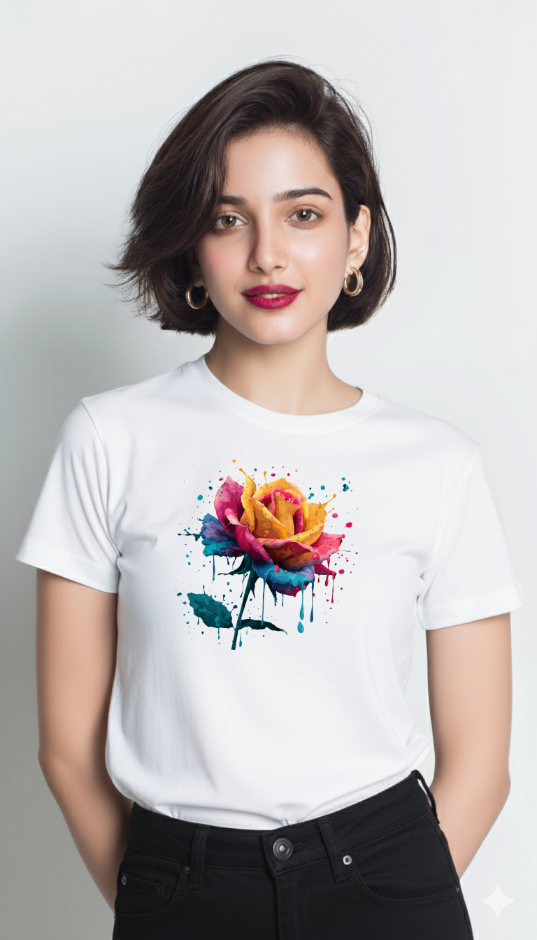 Drip Bloom – Cotton Round Neck T-Shirt
