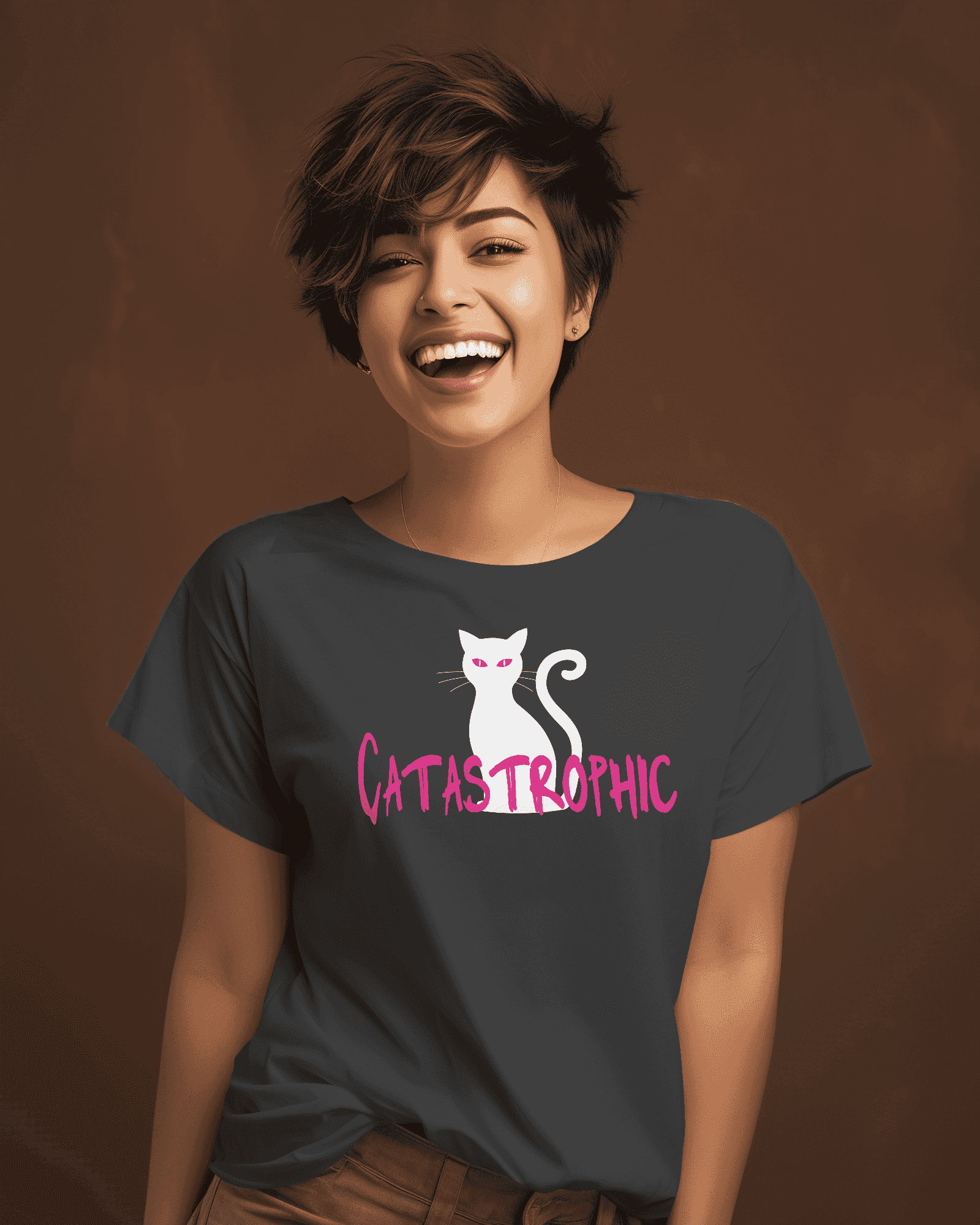 Shop 'Catastrophic' Cat Women's Casual Cotton Tee