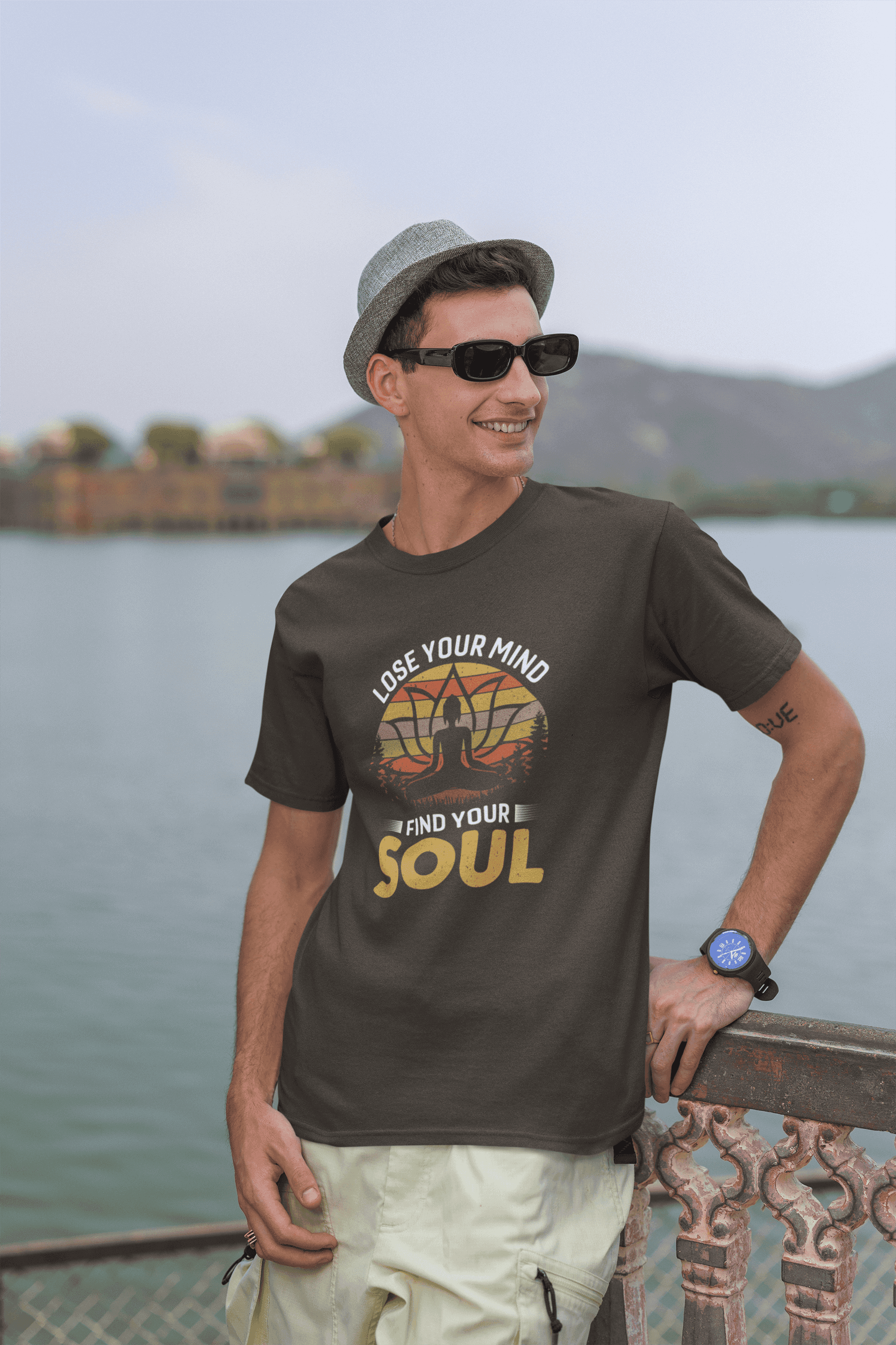 "Lose Your Mind, Find Your Soul" Yoga Day  Oversized Men's Cotton T-Shirt"