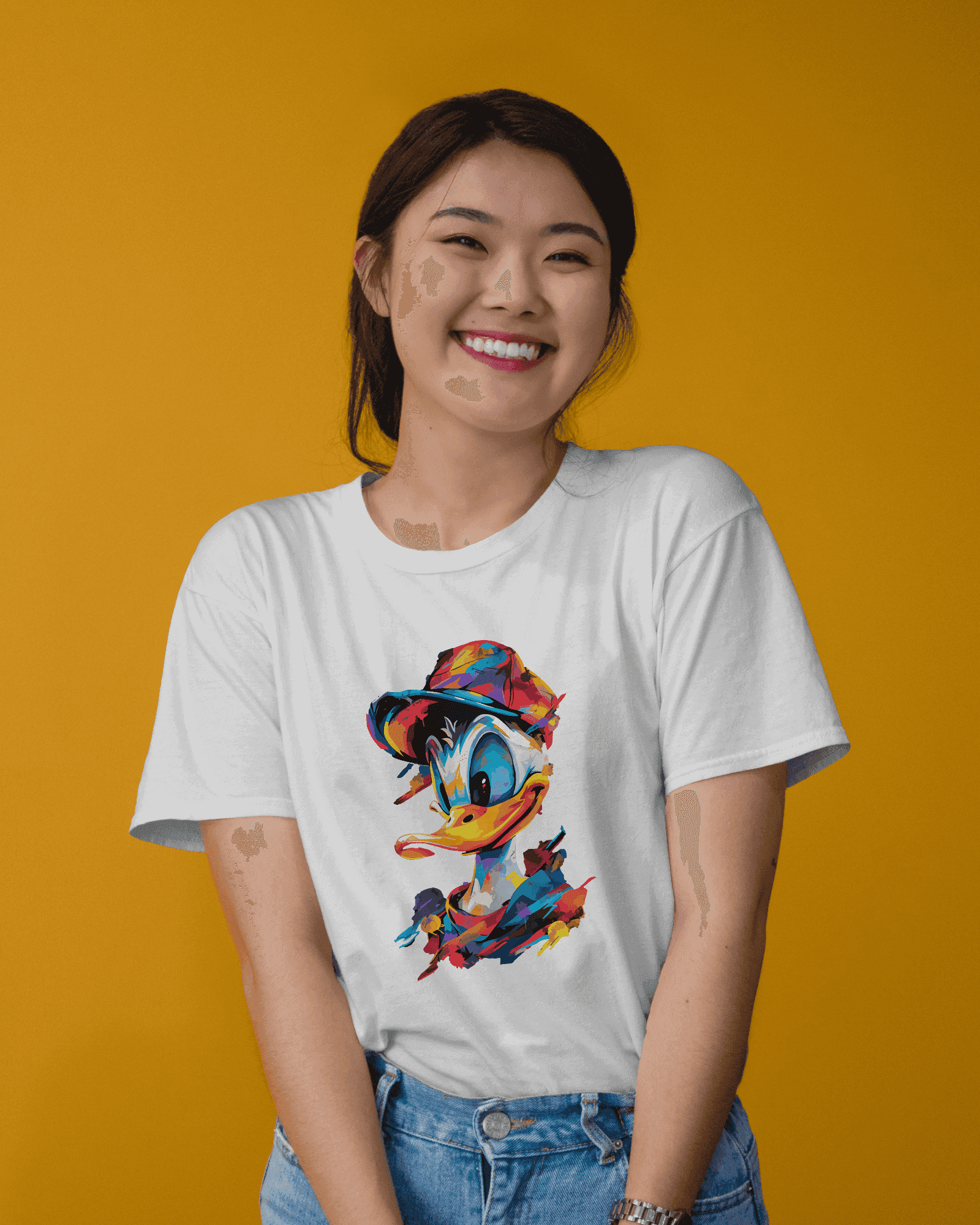 Colorful Donald Duck Holi special Cotton T-Shirt for Women