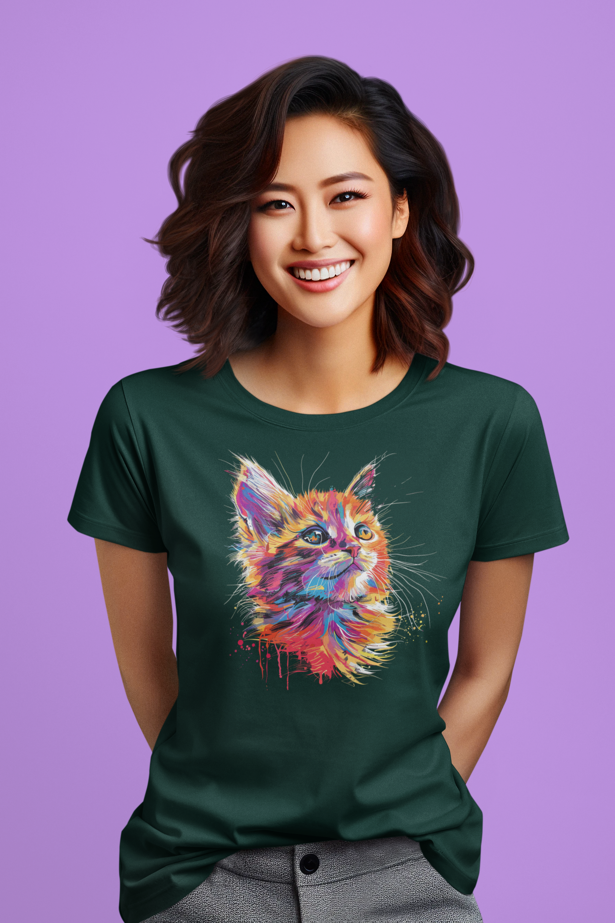Adorable Cat Design Women's Cotton T-shirt for cat lovers