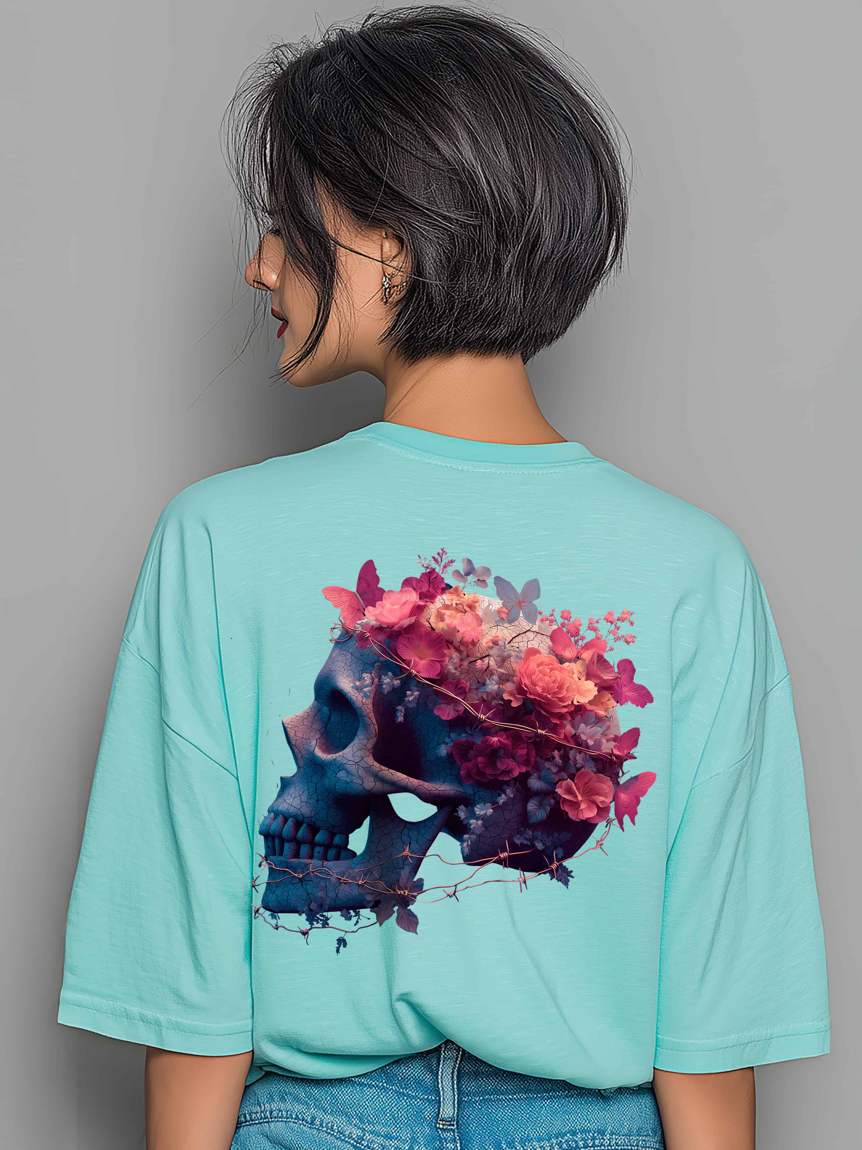 Blooming Skull Oversized Cotton T-Shirt