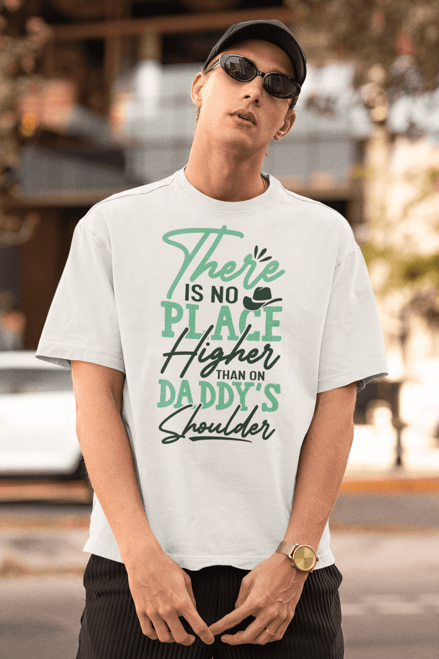 "There Is No Place Higher Than on Daddy's Shoulders"  Father's Day Special  Men's Cotton Oversized T-Shirt