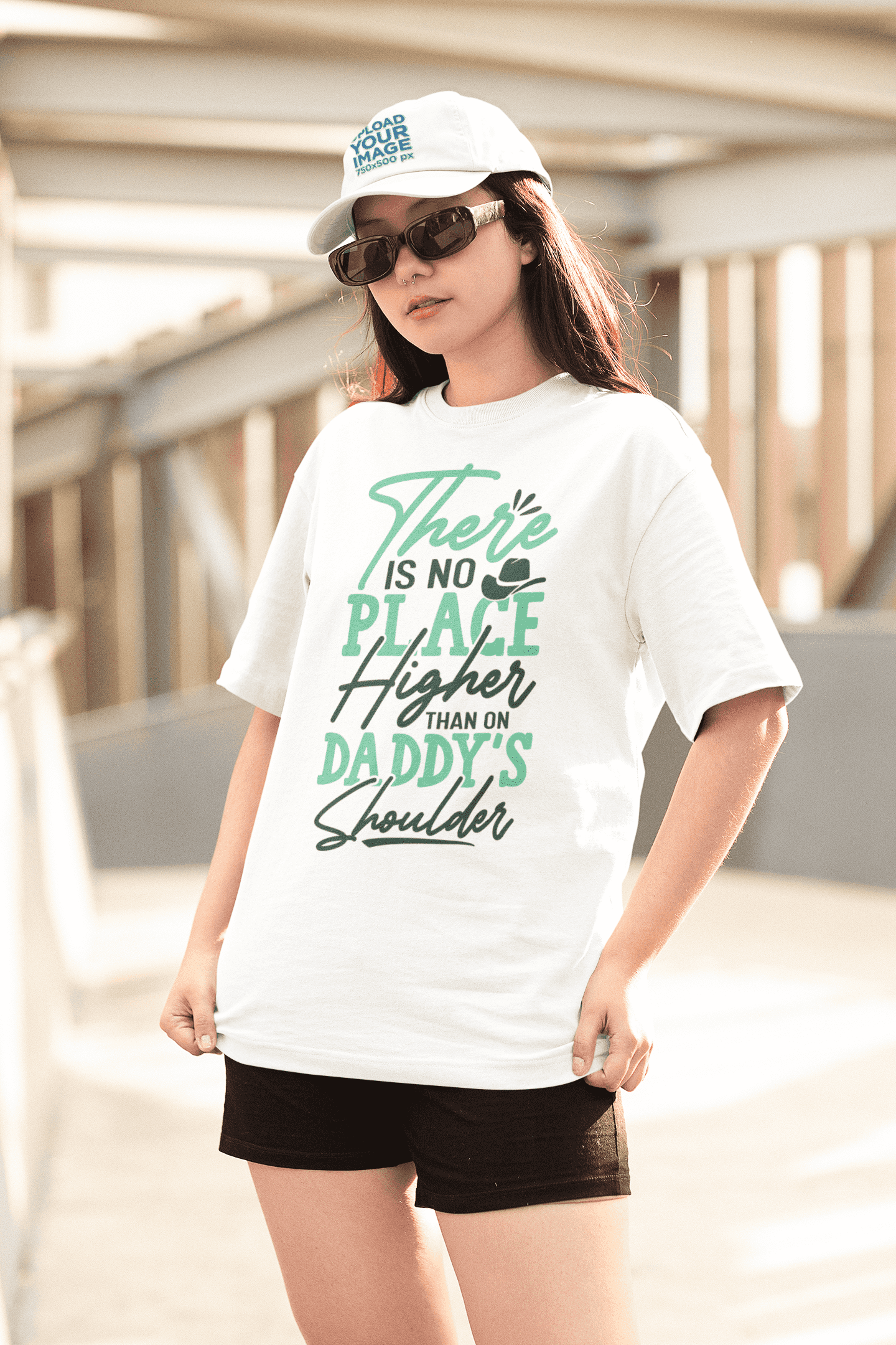 "There Is No Place Higher Than on Daddy's Shoulders"  Women's Cotton Oversized T-Shirt