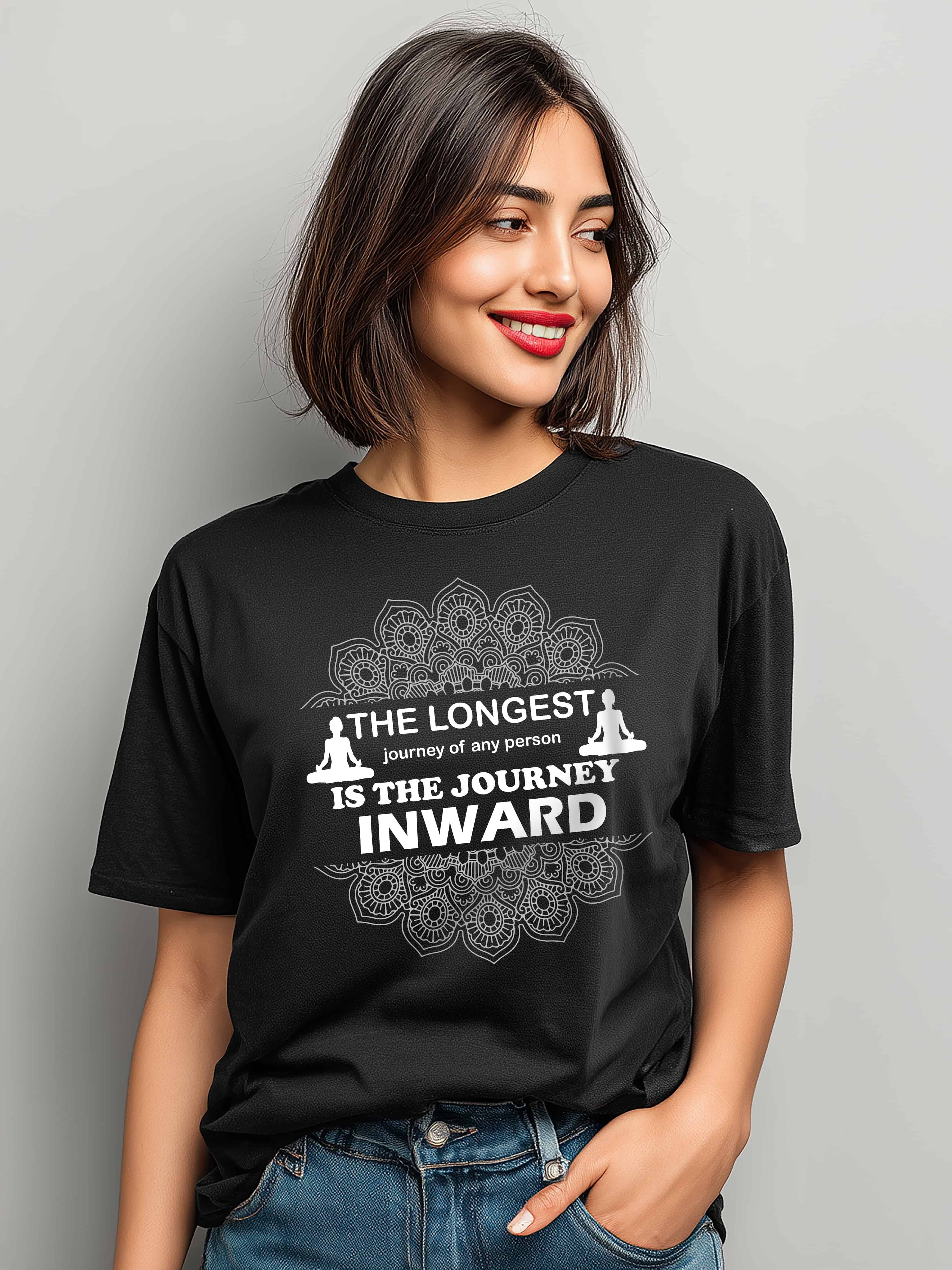 "The Longest Journey Is the Journey Inwards"  Women's Cotton Oversized T-Shirt