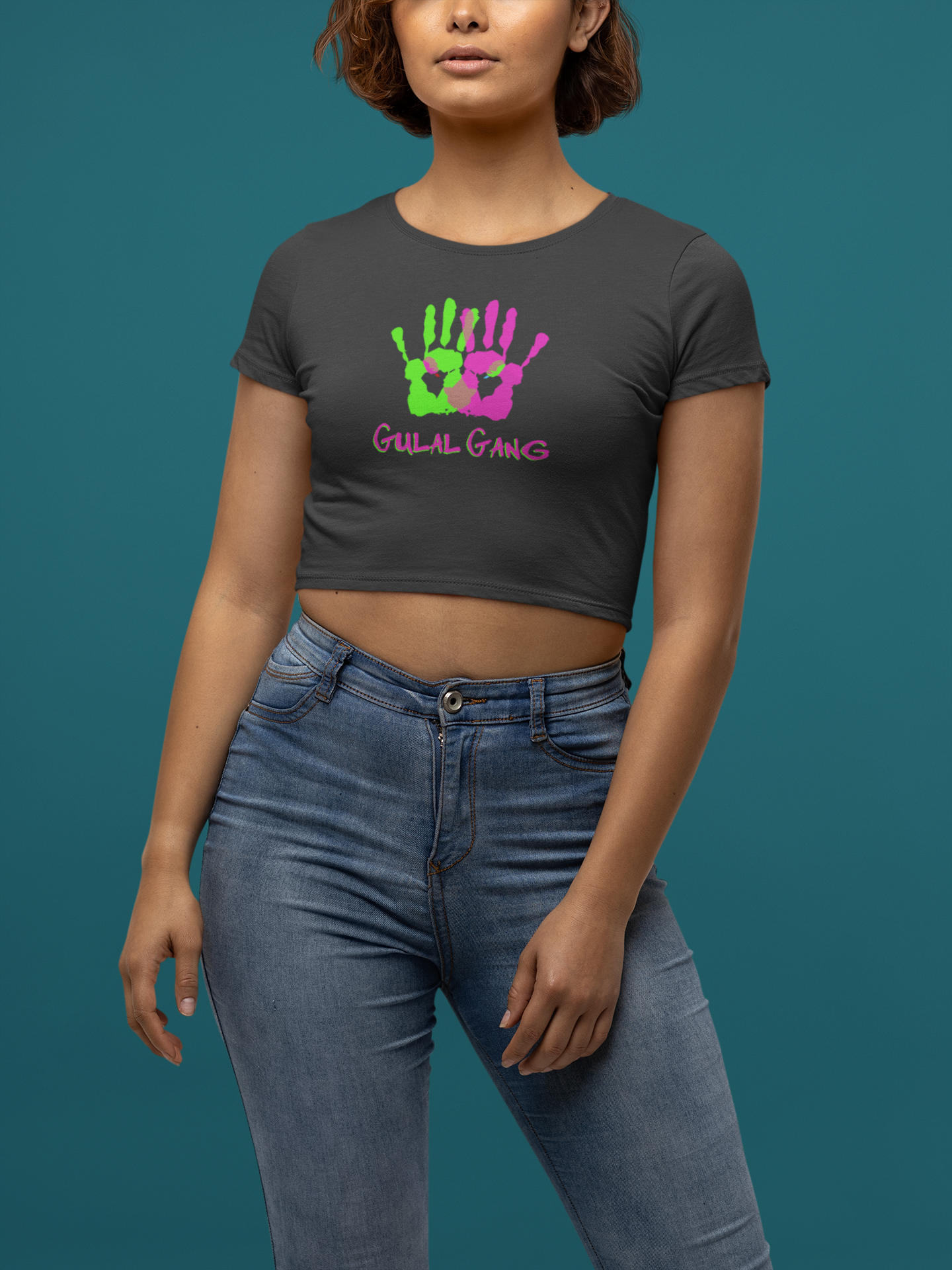 'Gulal Gang' Colorful Hands Design Cotton Crop Top for Women