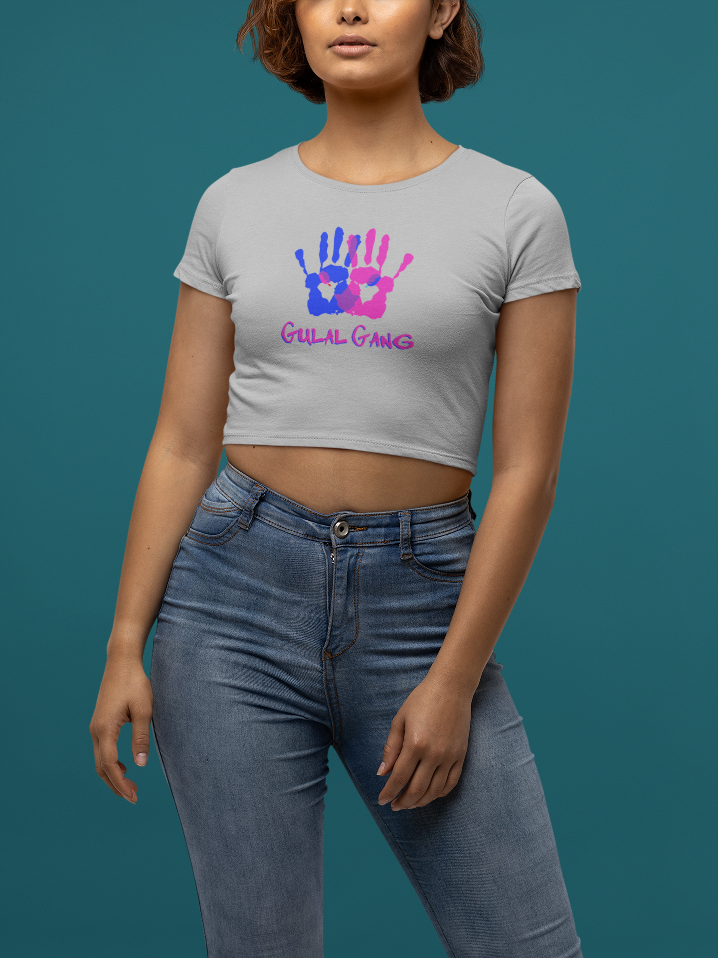 'Gulal Gang' Colorful Hands Design Cotton Crop Top for Women