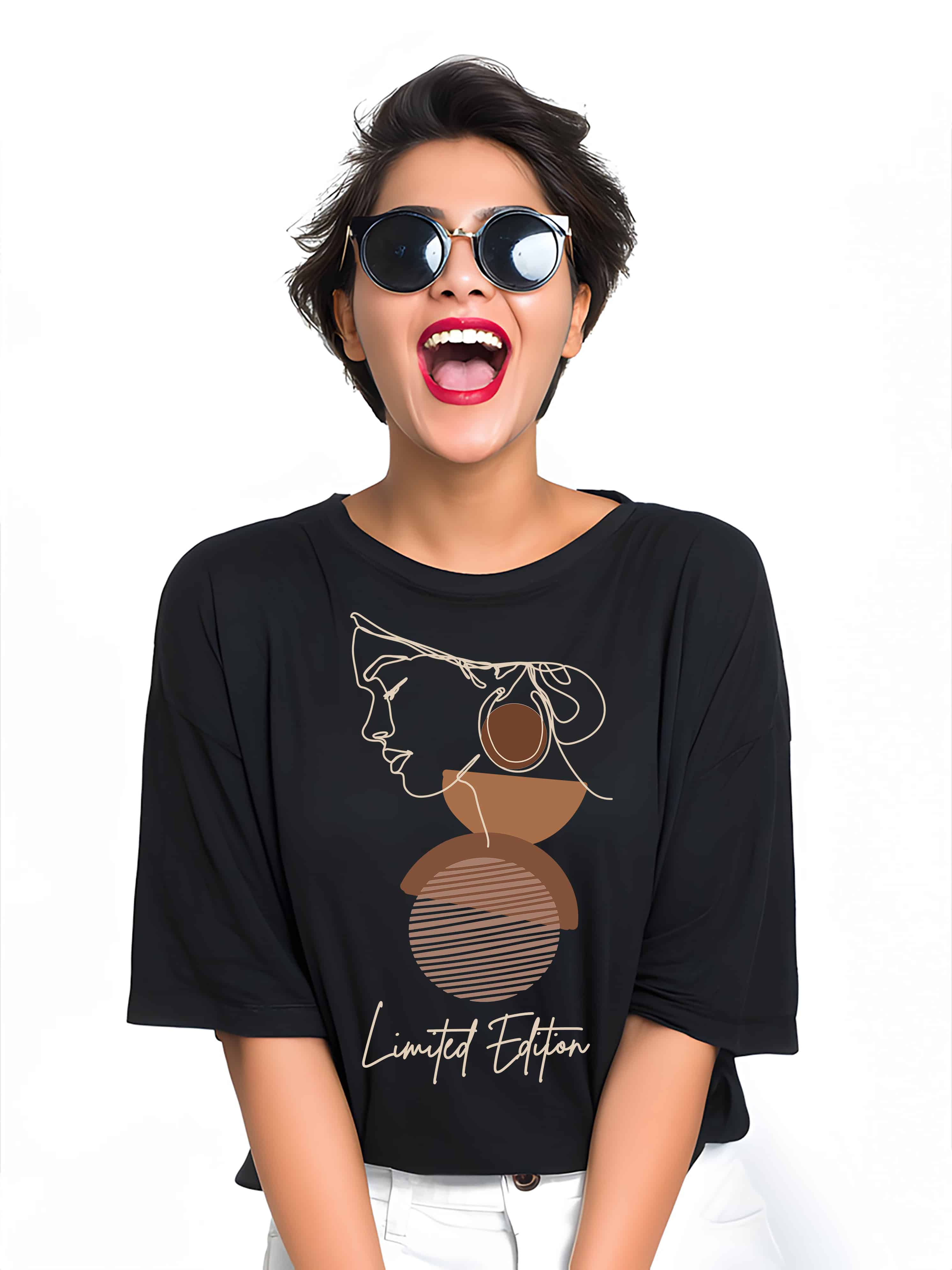 Modern Afro-Abstract Line Art Design- Limited Edition Women's Oversized Cotton T-Shirt
