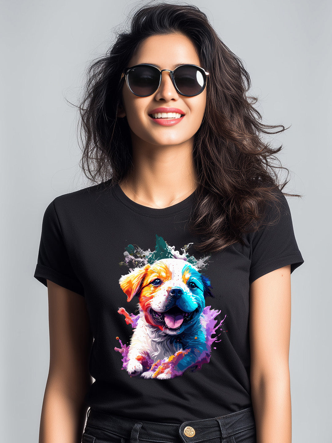 Women's Cute Puppy Graphic Cotton T-Shirt for dog lovers