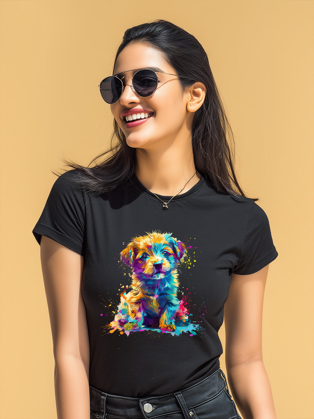Colorful Puppy design Women's  Cotton T-Shirt