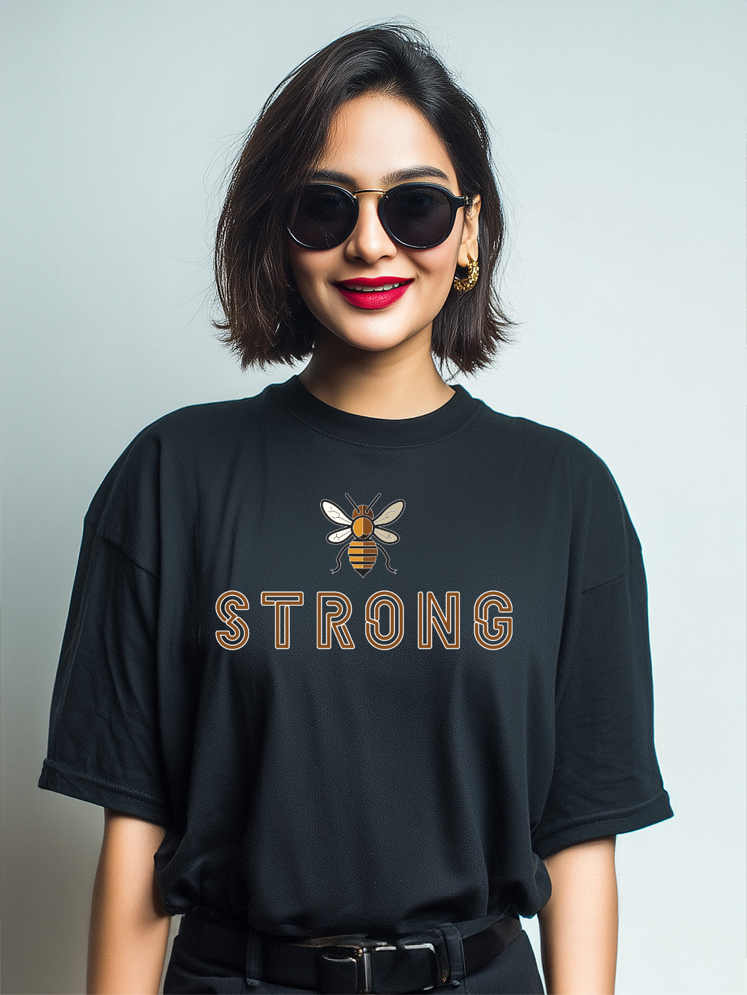 Empower Your Style with  Women's Cotton 'Be Strong' Oversized Tee