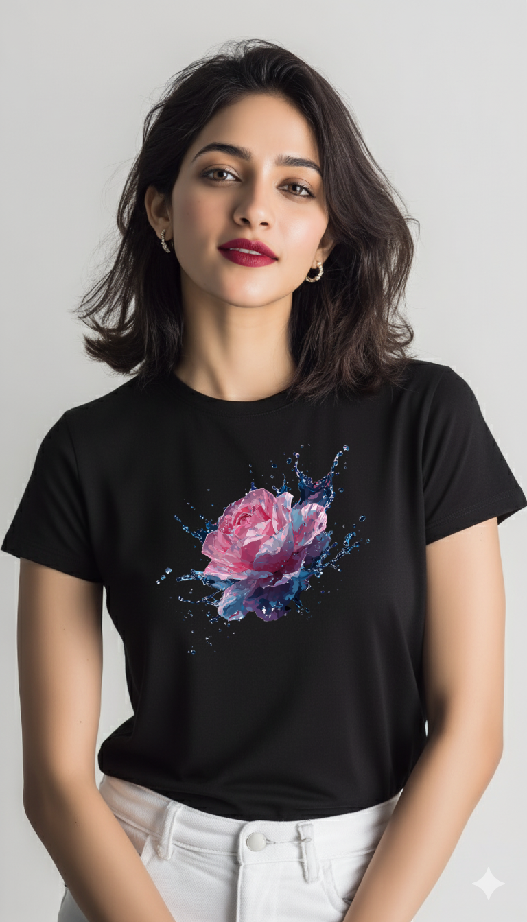 Aqua Bloom – Cotton Round Neck T-Shirt