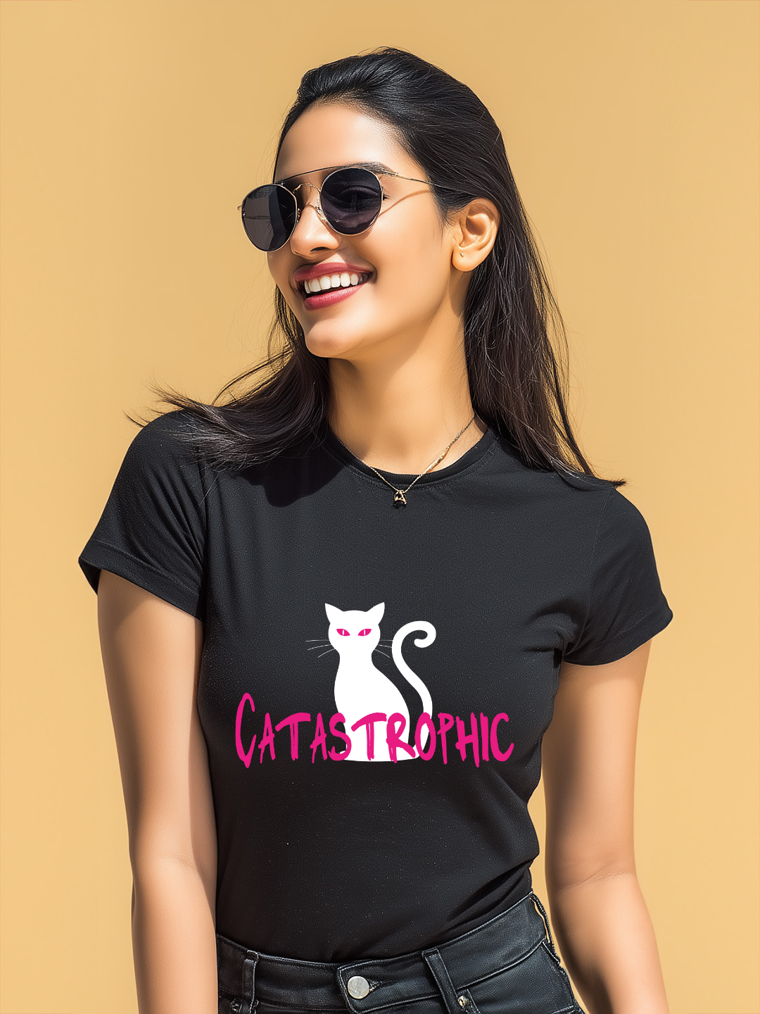 Shop 'Catastrophic' Cat Women's Casual Cotton Tee