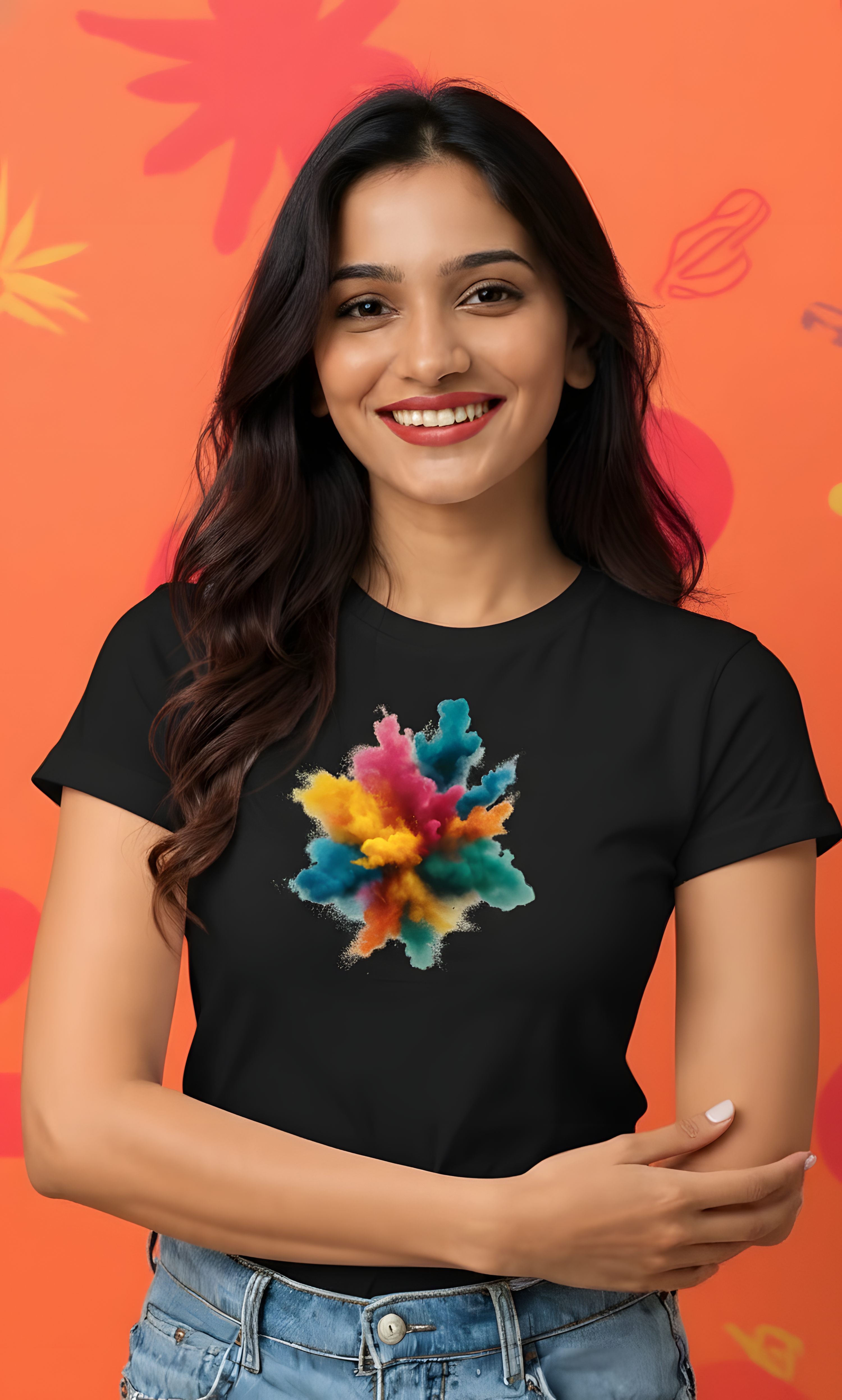 Abstract Splash Graphic Cotton T-Shirt for Women