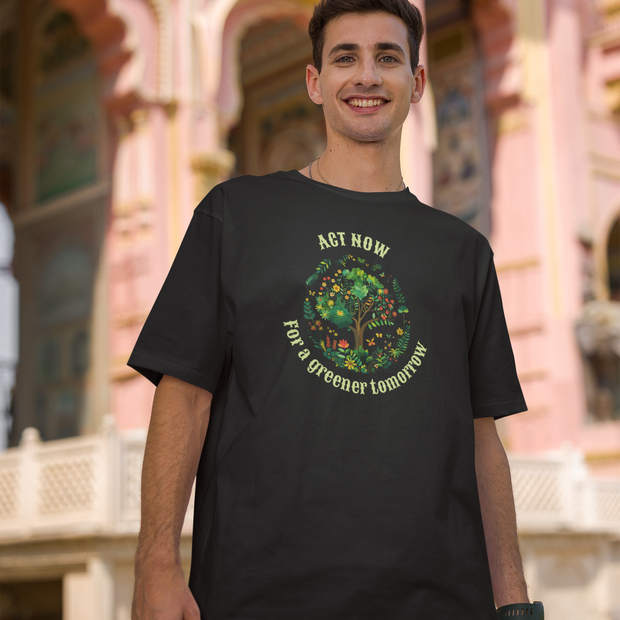 Men's Oversized T-Shirt - "Act Now for a Greener Tomorrow" Environment Day Theme T-Shirt