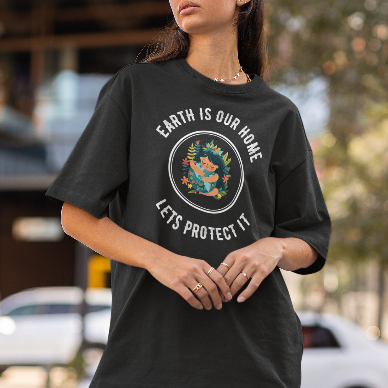 "Earth Is Our Home: Let's Protect It"Environment Day Theme Women's Cotton Oversized T-Shirt