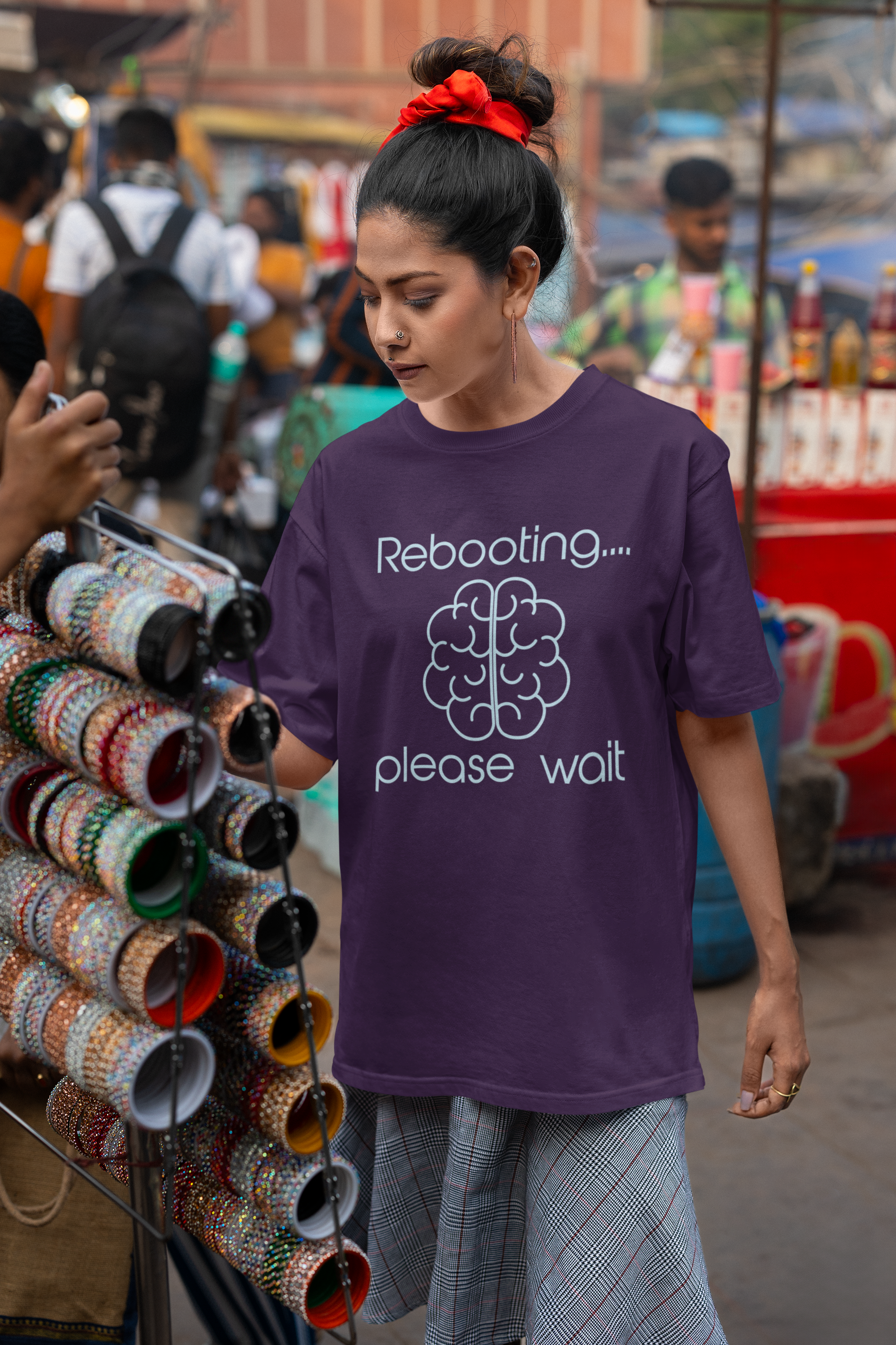 Women's Cotton Oversized Tee - Rebooting... Please Wait