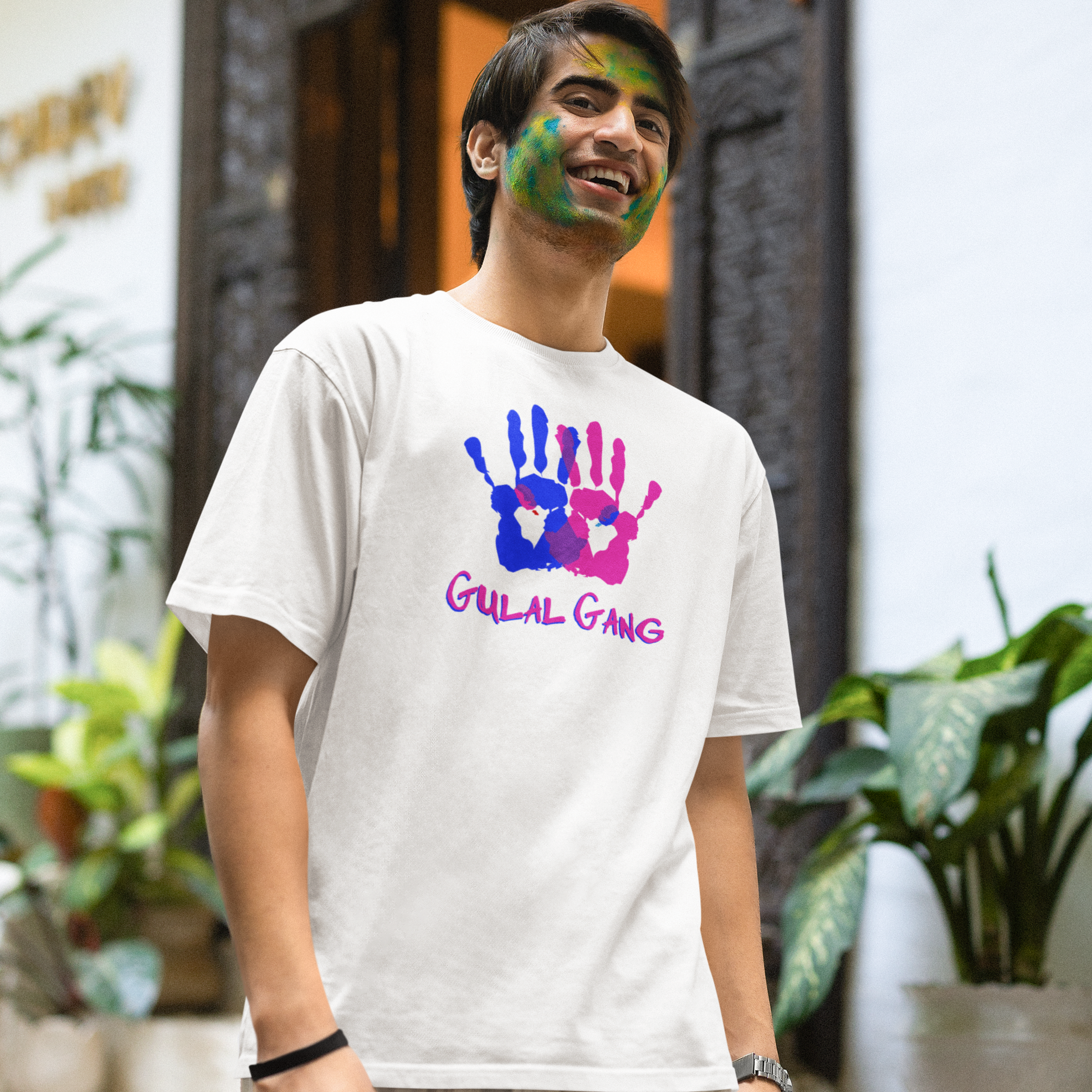 'Gulal Gang' Colorful Hands Design Oversized T-shirt for Men| Storeily