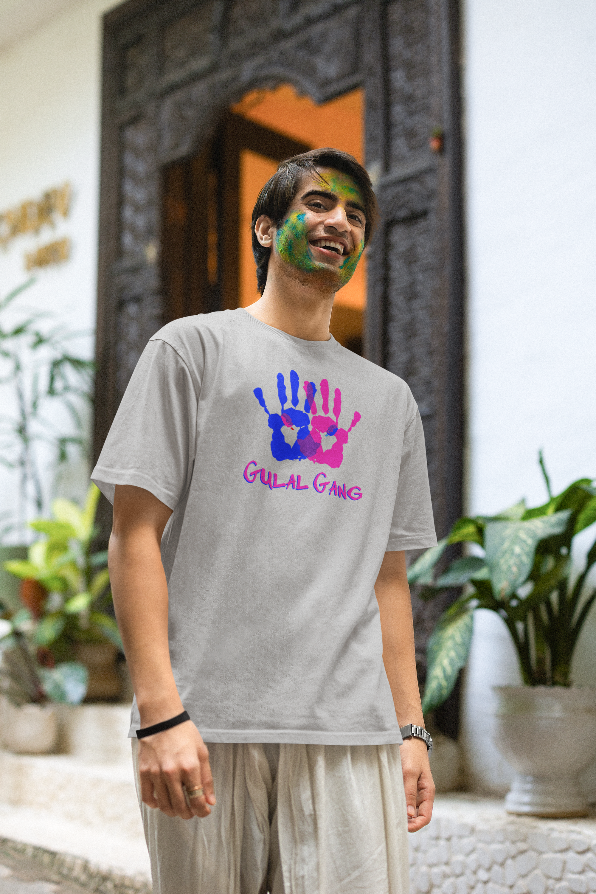 'Gulal Gang' Colorful Hands Design Oversized T-shirt for Men| Storeily