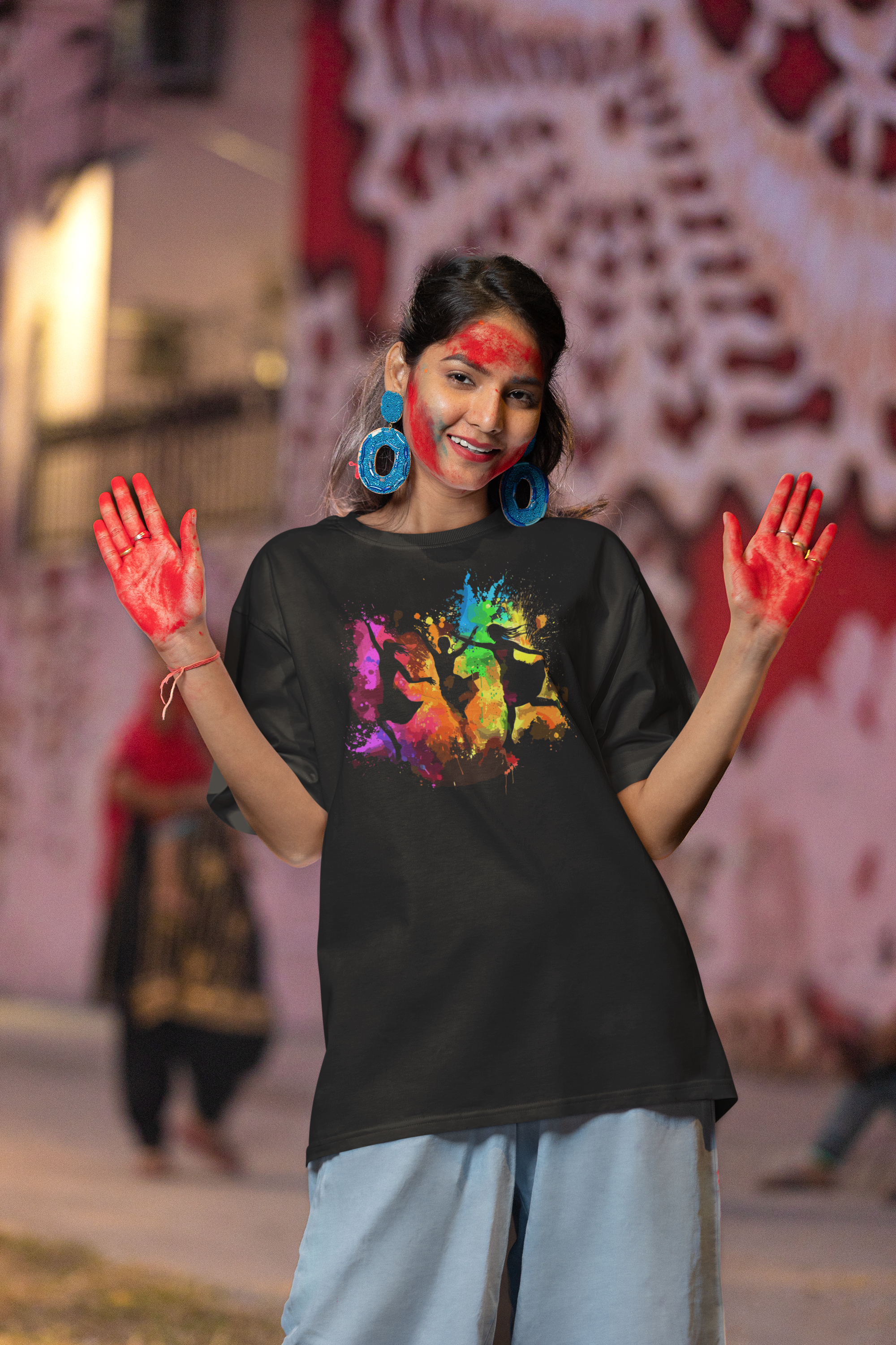 Holi special women's oversized t-shirt with Holi Splash Design | Storeily