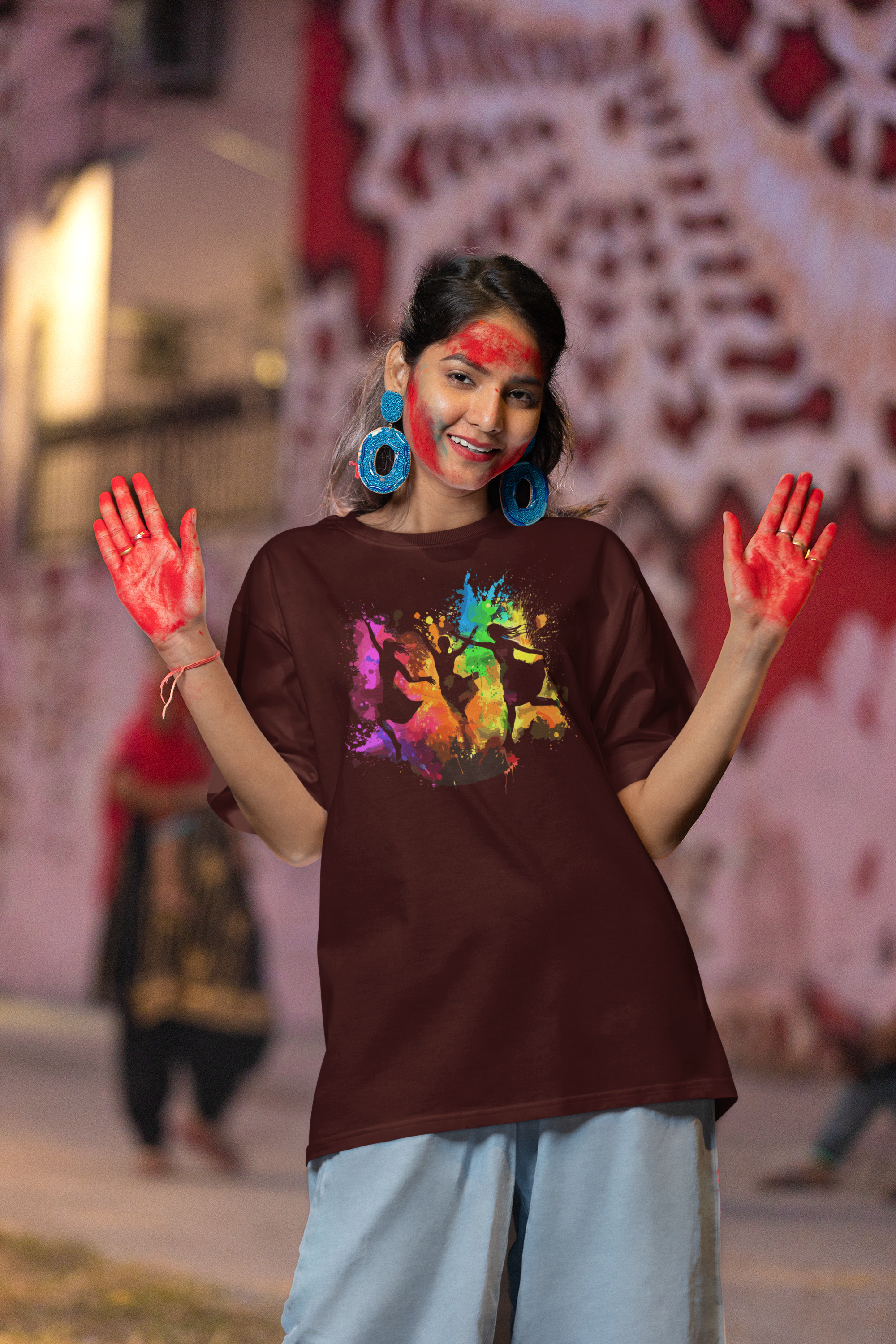 Holi special women's oversized t-shirt with Holi Splash Design