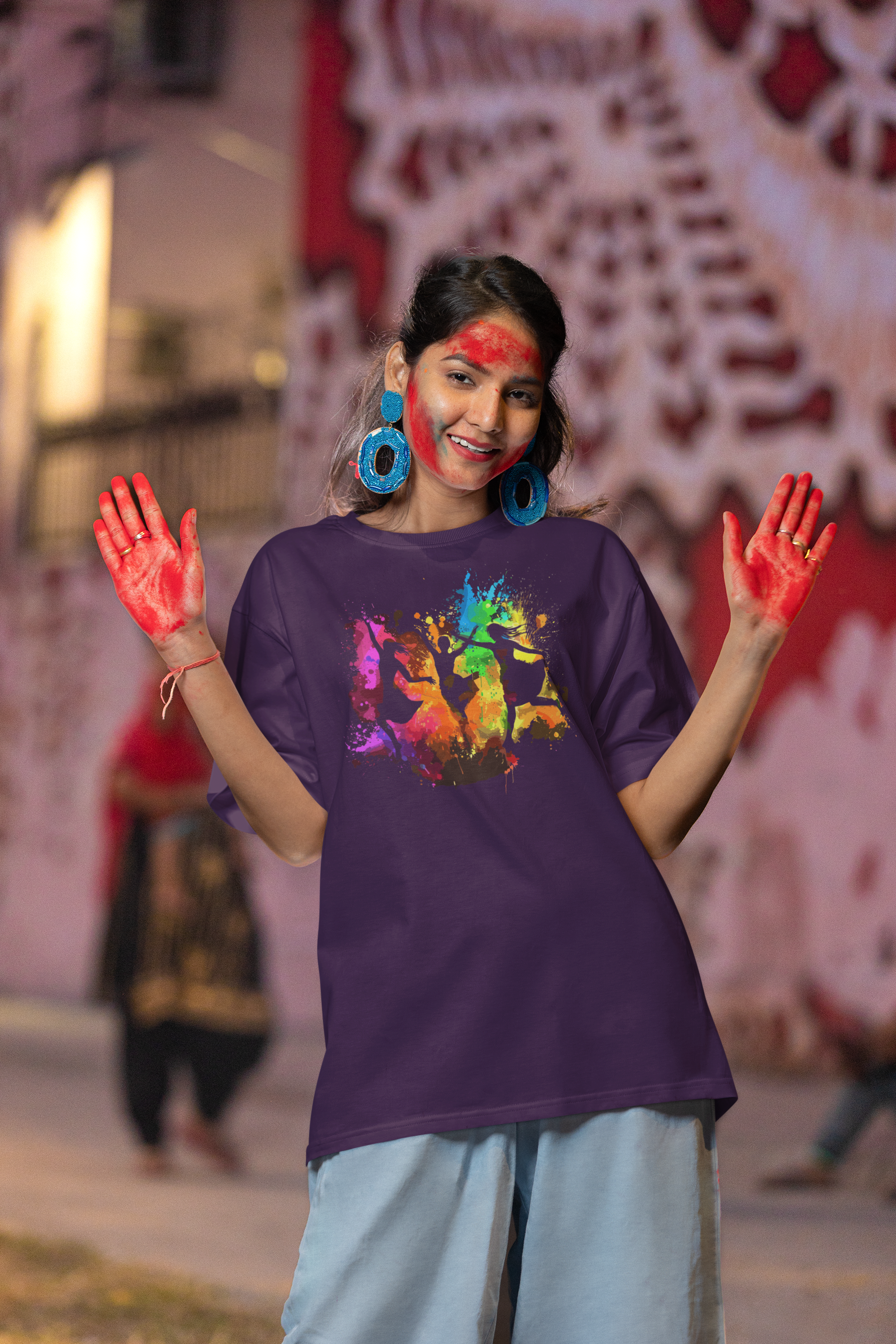 Holi special women's oversized t-shirt with Holi Splash Design