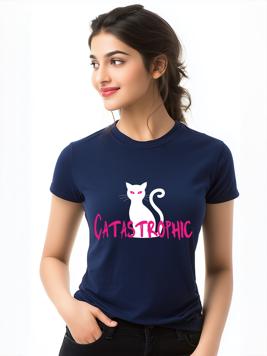 Shop 'Catastrophic' Cat Women's Casual Cotton Tee