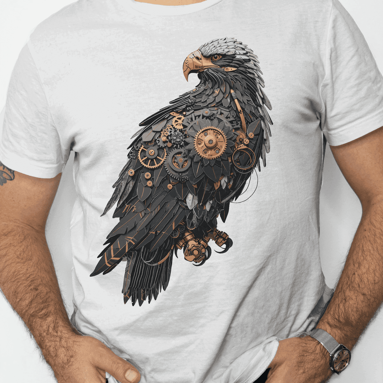 Premium Graphic Design Eagle Men's T-Shirt - Mechanical Elegance: Limited Edition Apparel