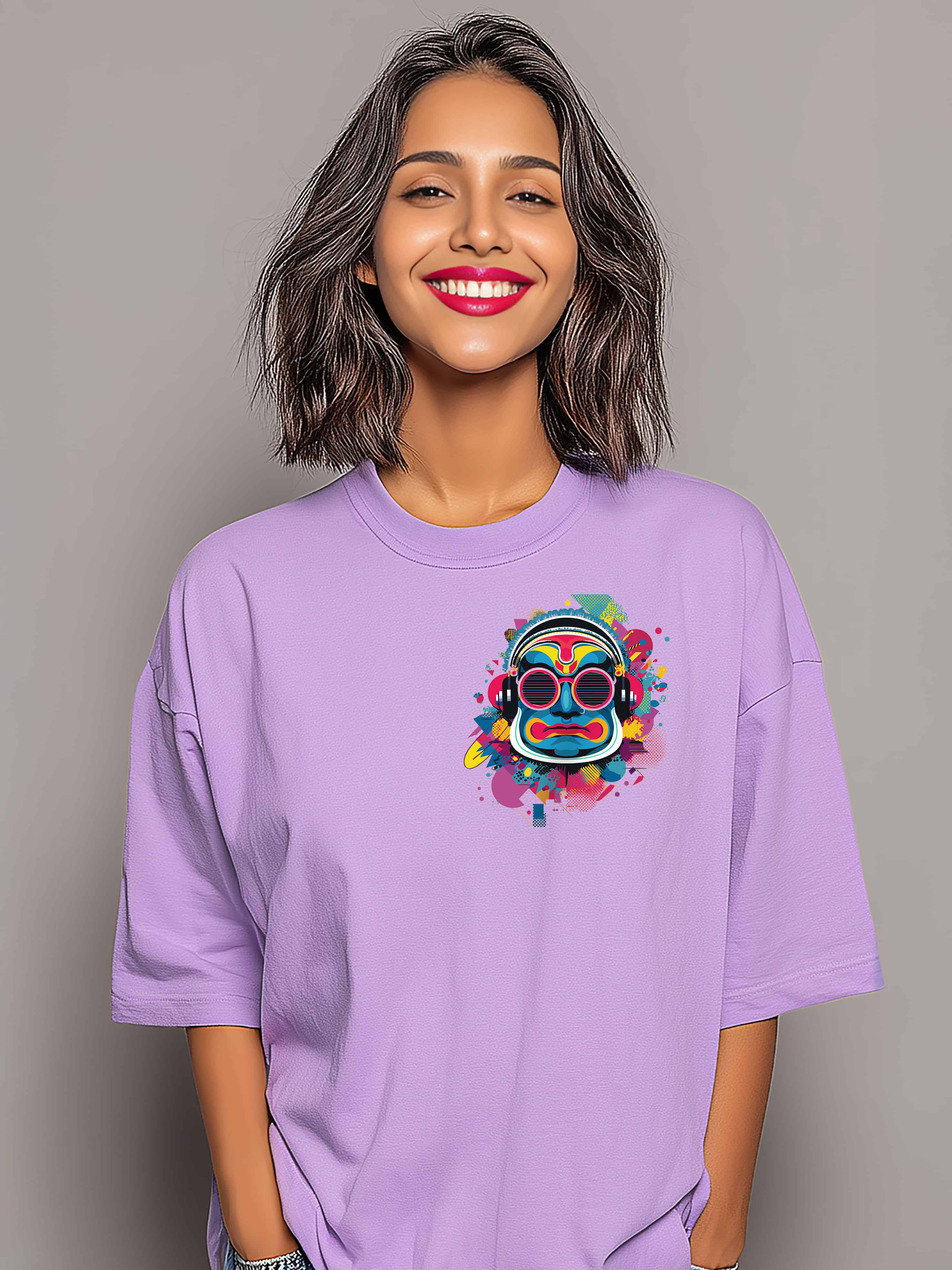 Retro Pop Tribal Oversized Cotton T-Shirt