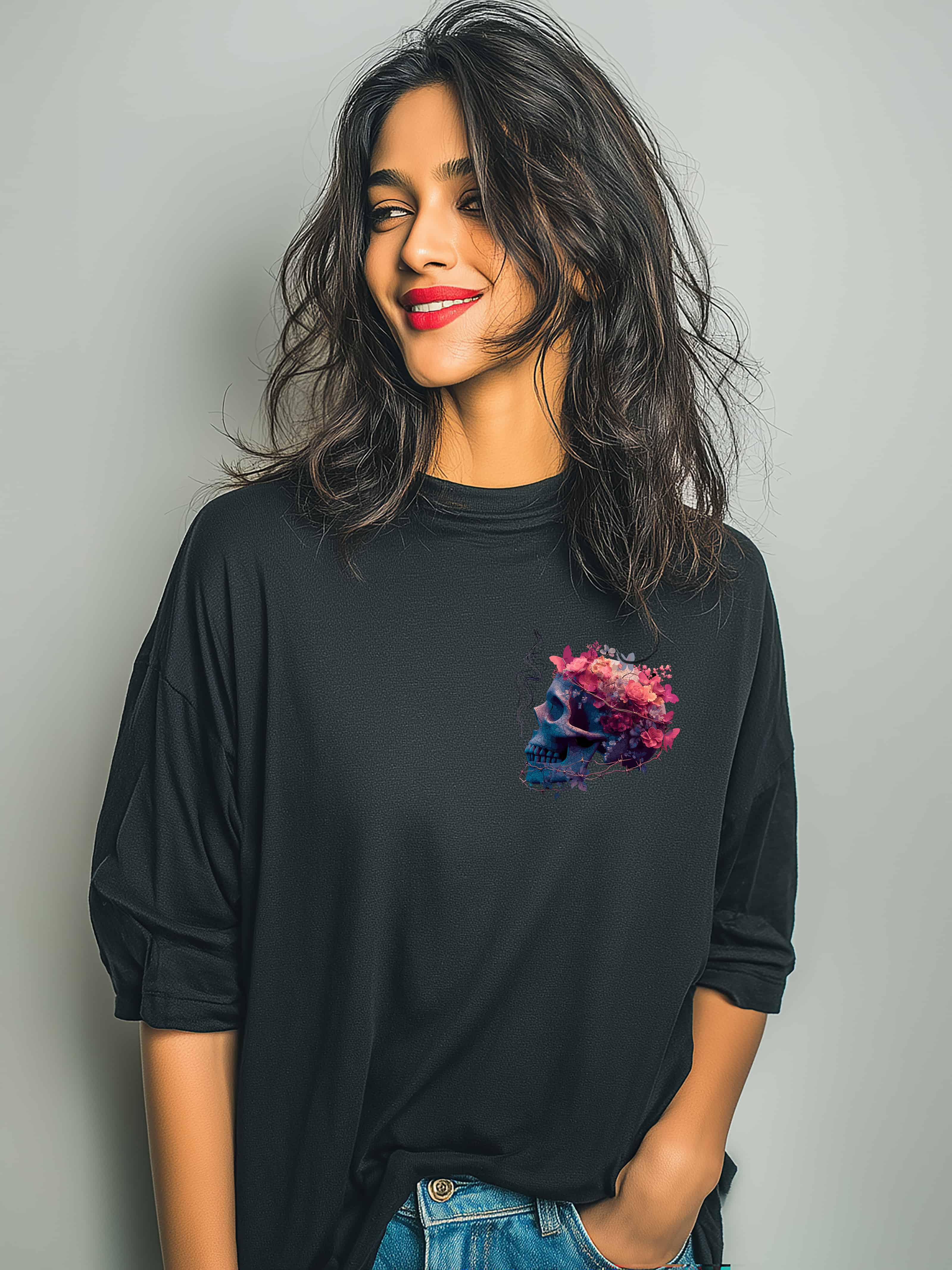 Blooming Skull Oversized Cotton T-Shirt