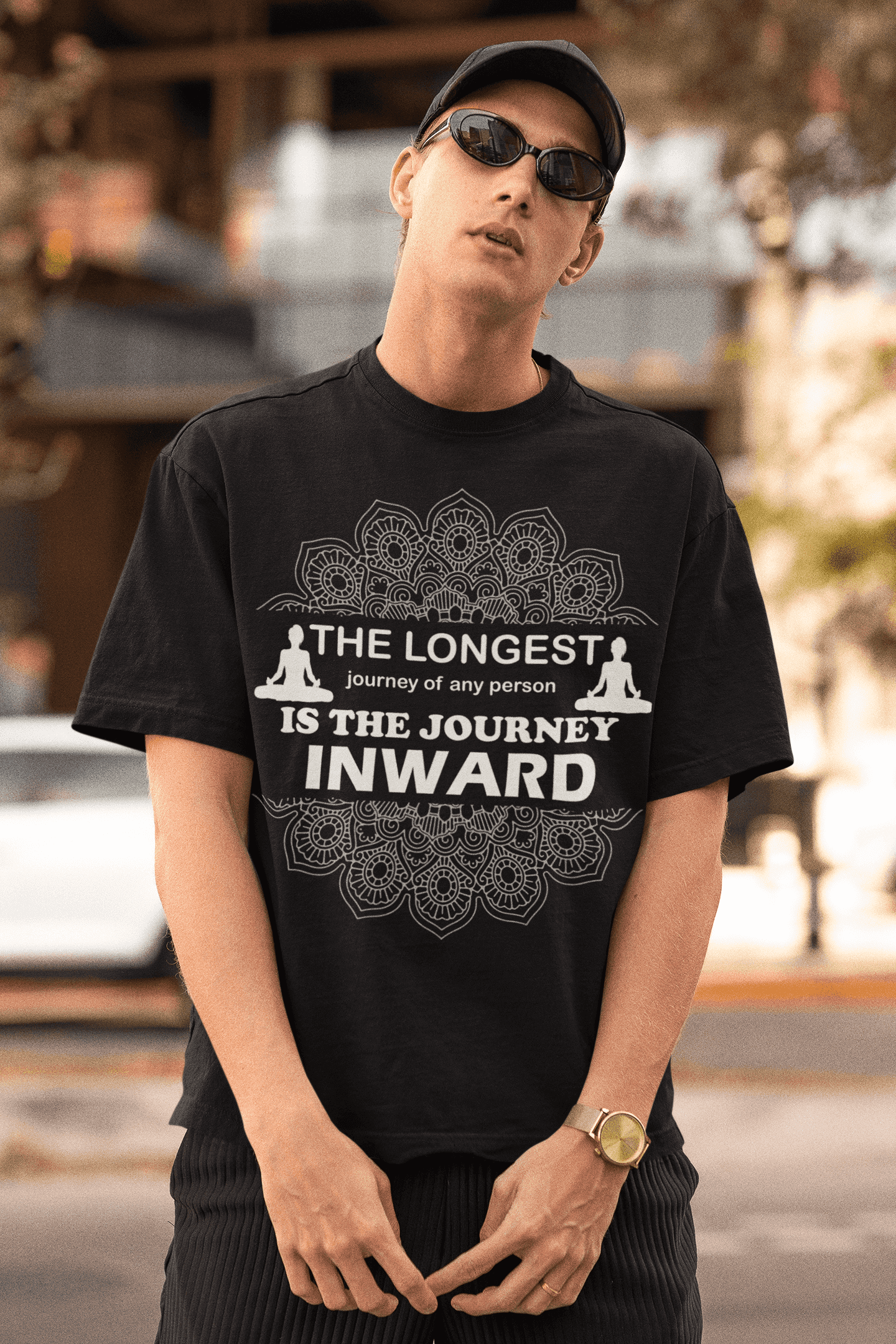 "The Longest Journey Is the Journey Inwards" Yoga Day  Oversized Men's T-Shirt"