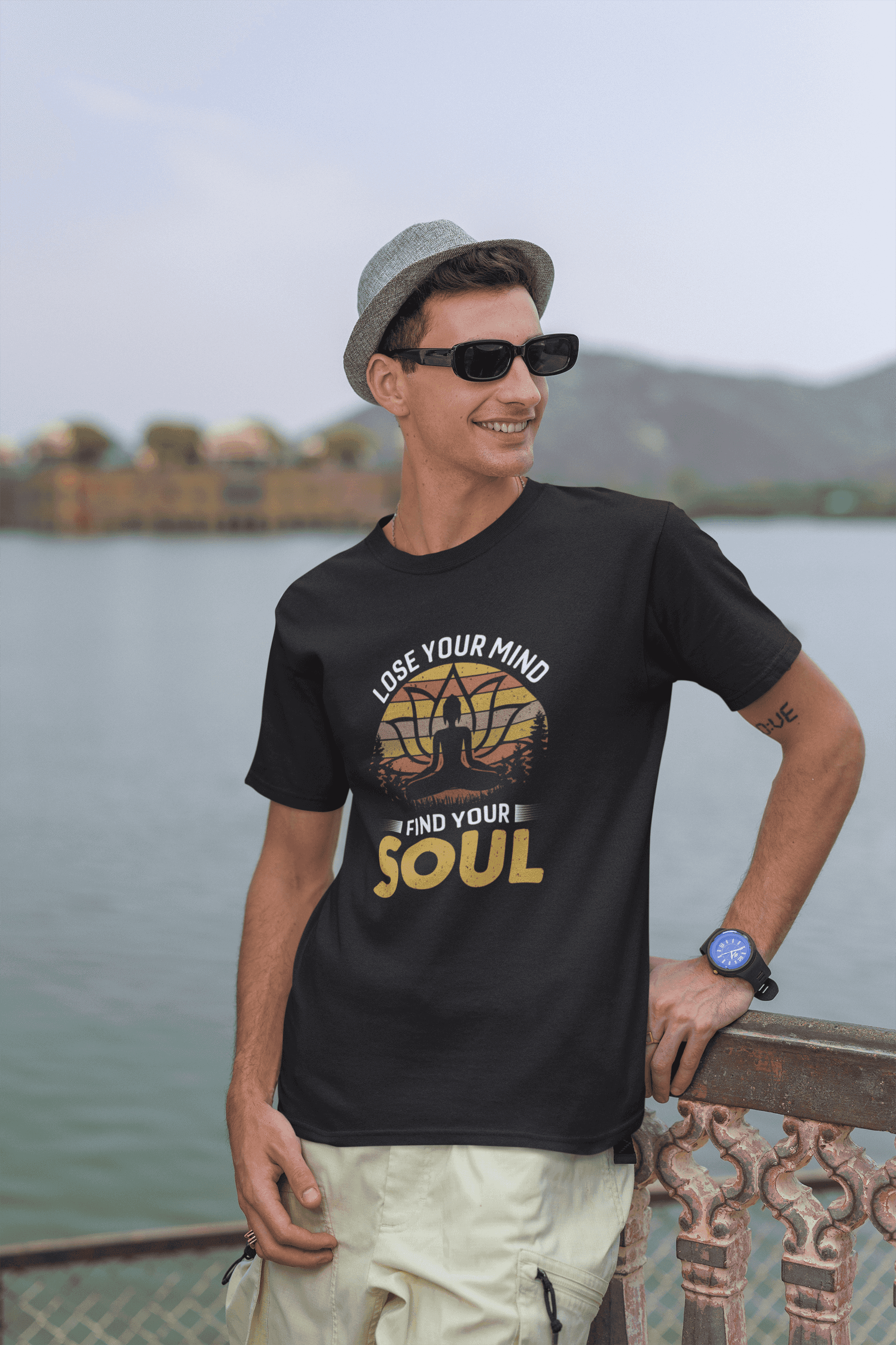 "Lose Your Mind, Find Your Soul" Yoga Day  Oversized Men's Cotton T-Shirt"