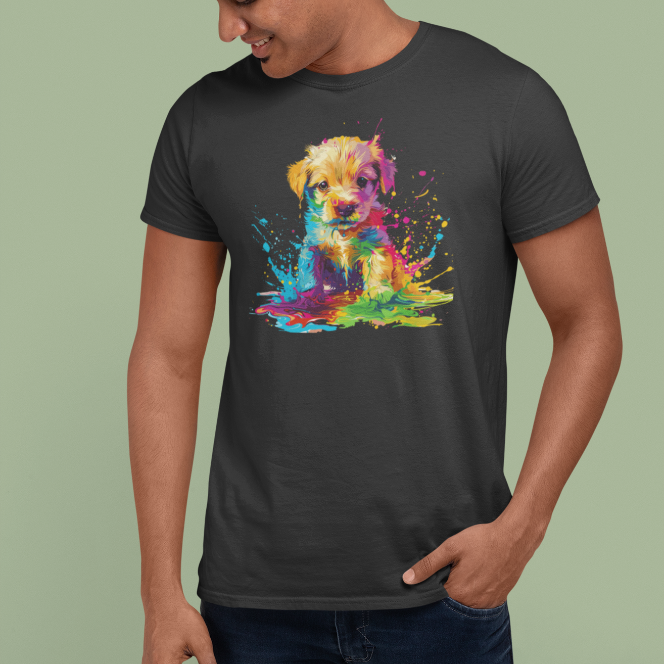 Holi special t shirt for men with Color Splash Puppy design|Storeily