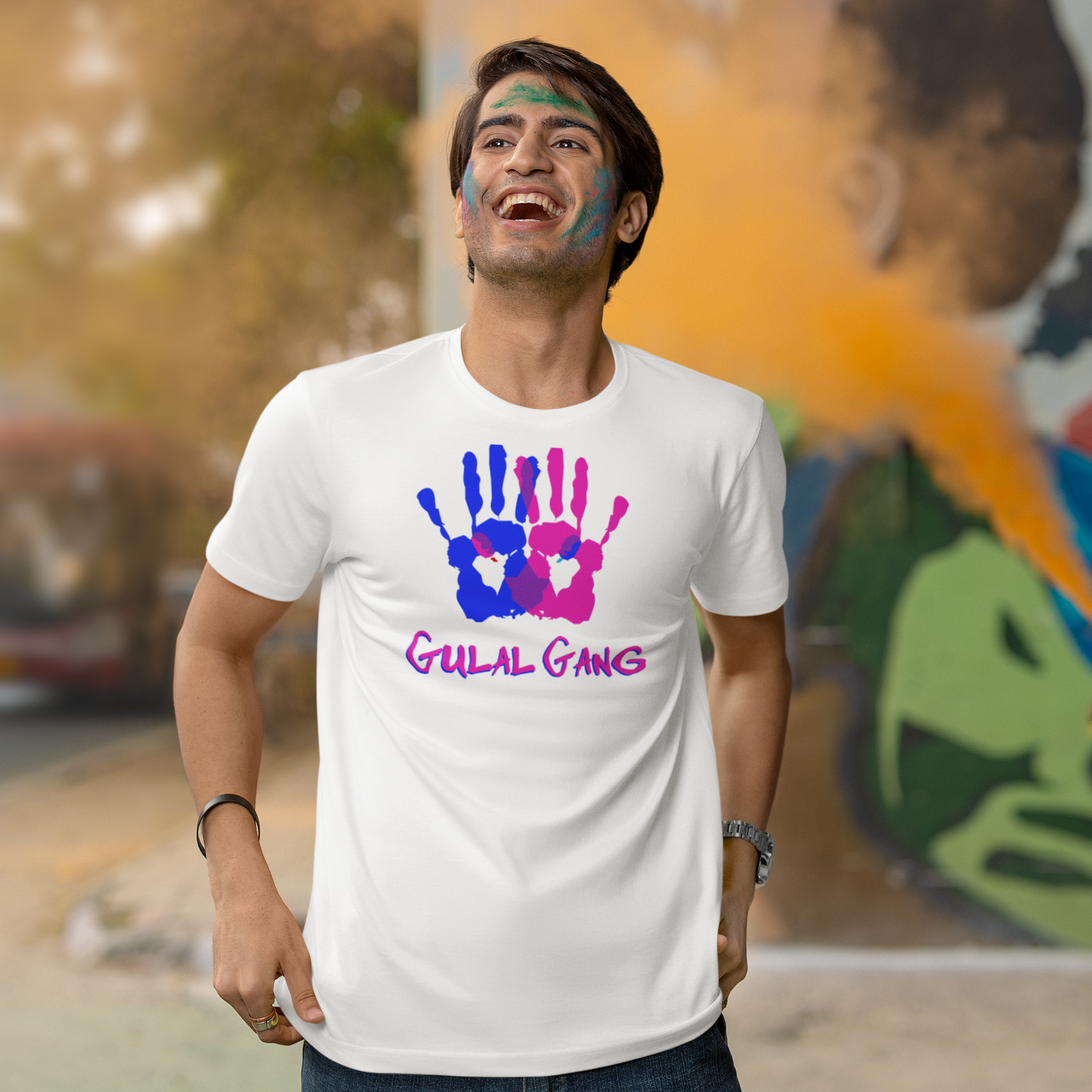 "Gulal Gang" Colorful Hands Design Holi special t shirt for men| Storeily