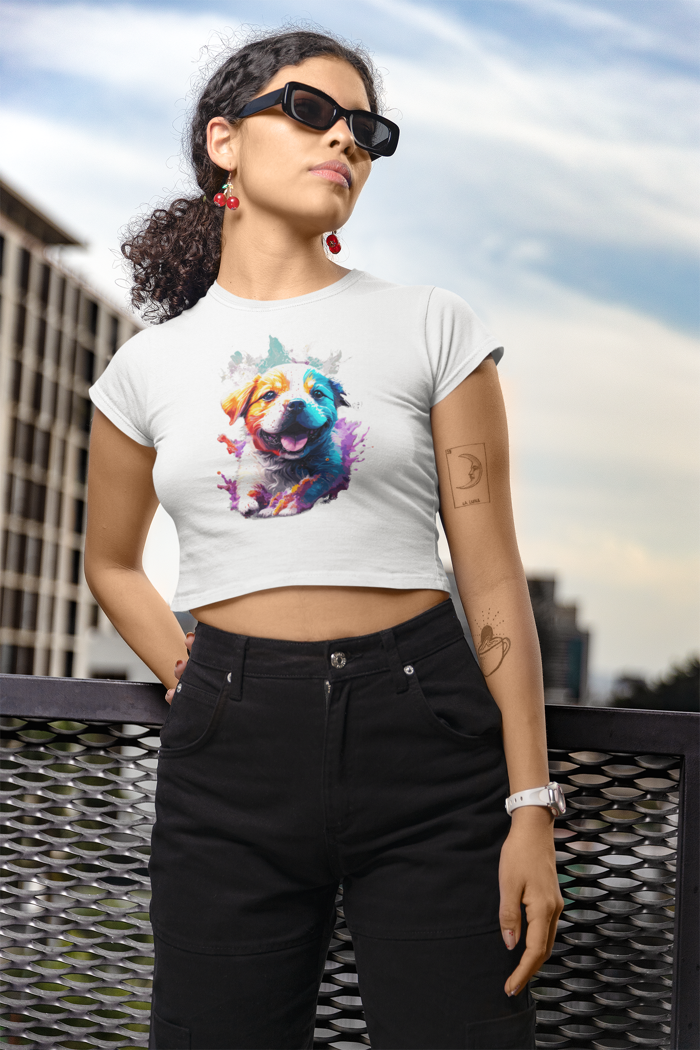 Women's Cute Puppy Graphic Cotton Crop top for dog lovers