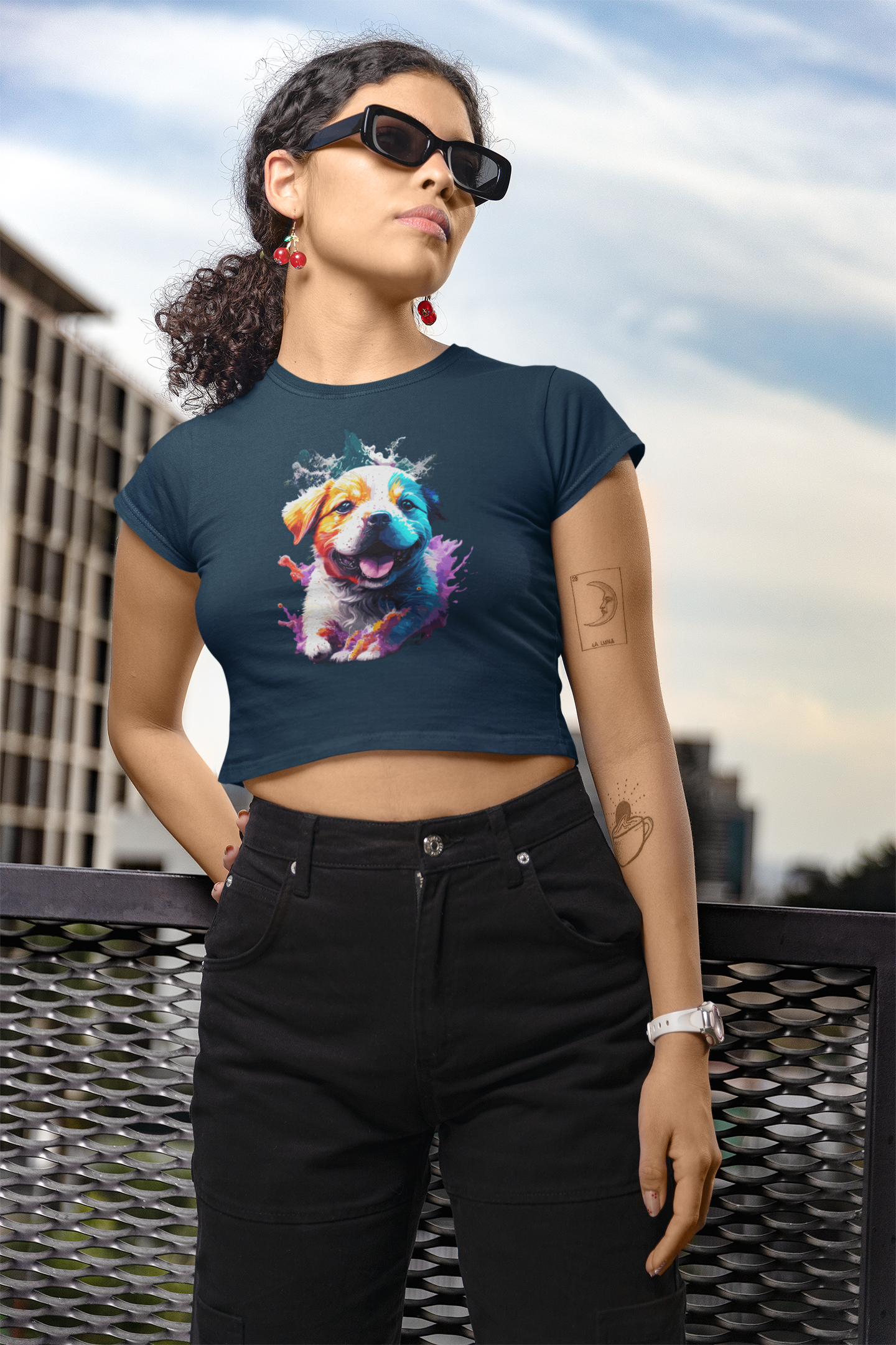 Women's Cute Puppy Graphic Cotton Crop top for dog lovers