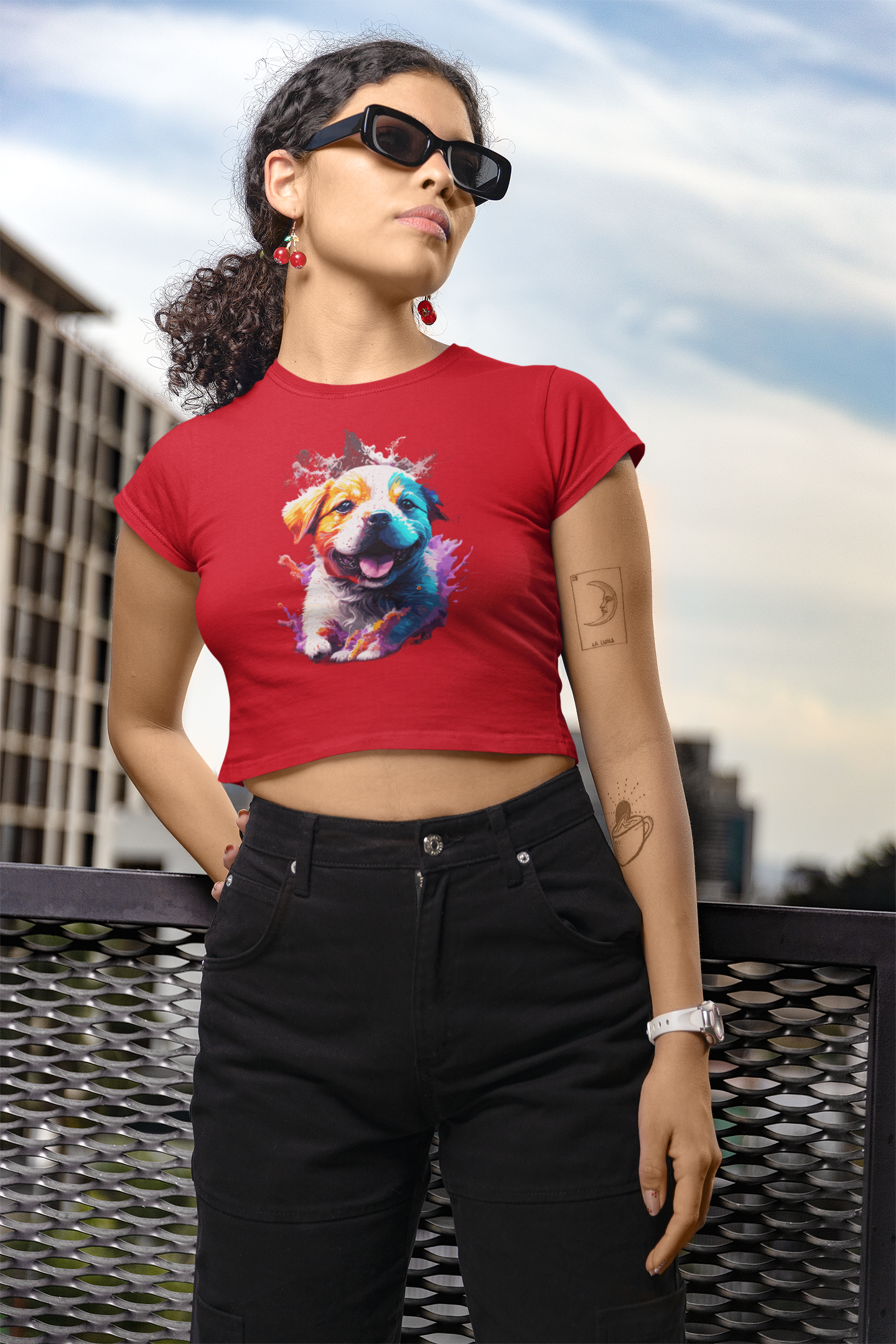 Women's Cute Puppy Graphic Cotton Crop top for dog lovers