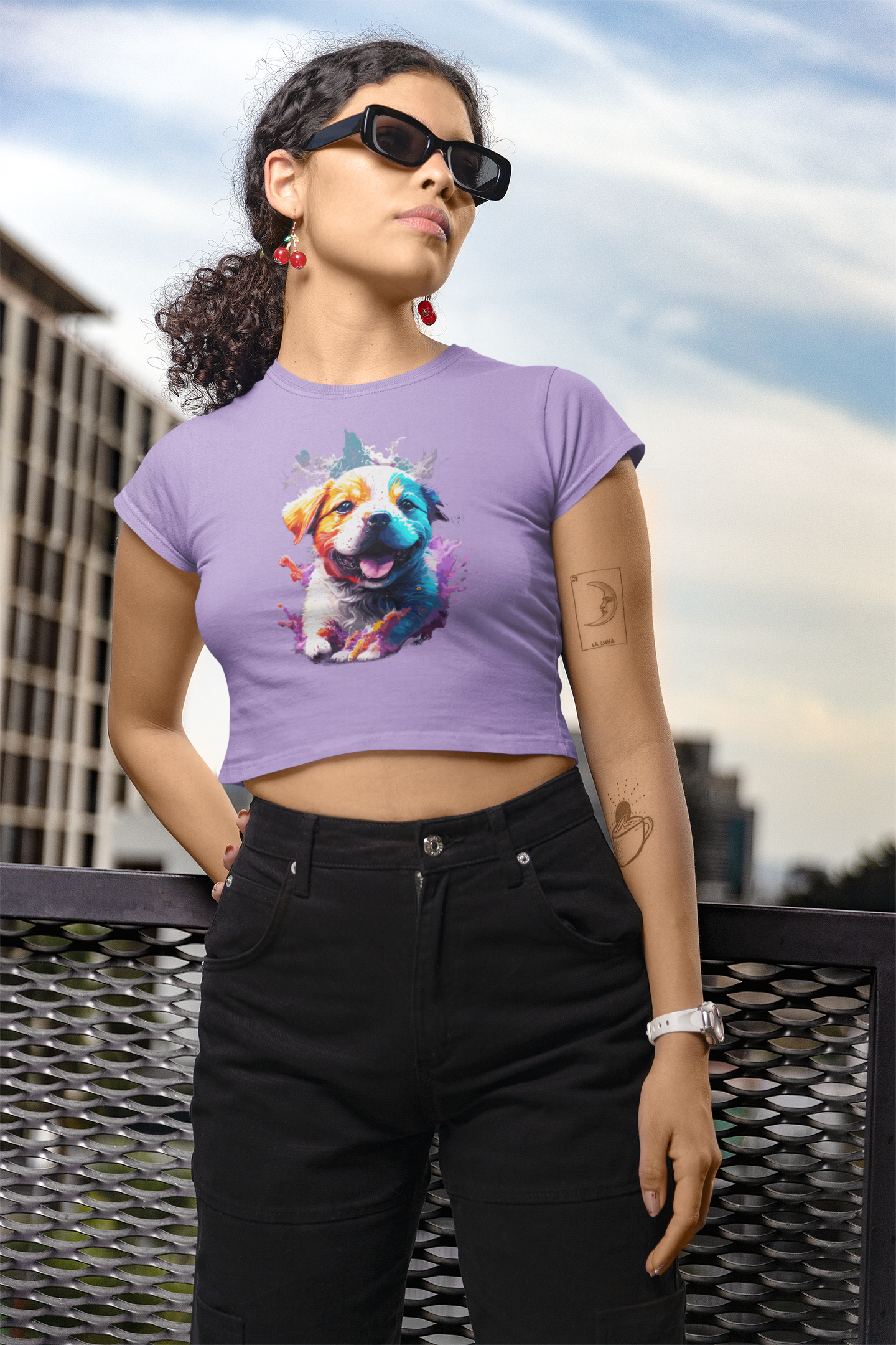 Women's Cute Puppy Graphic Cotton Crop top for dog lovers