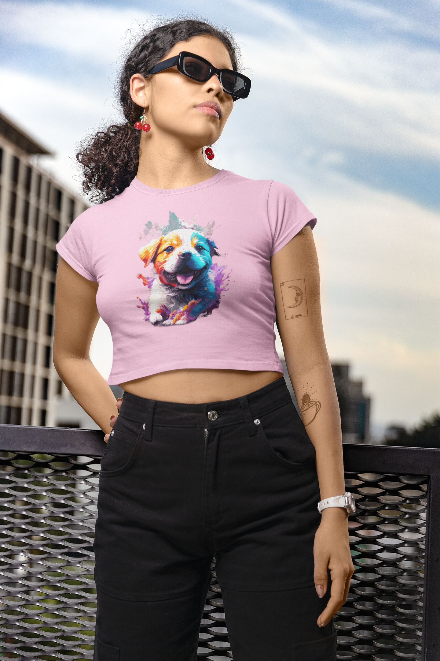 Women's Cute Puppy Graphic Cotton Crop top for dog lovers