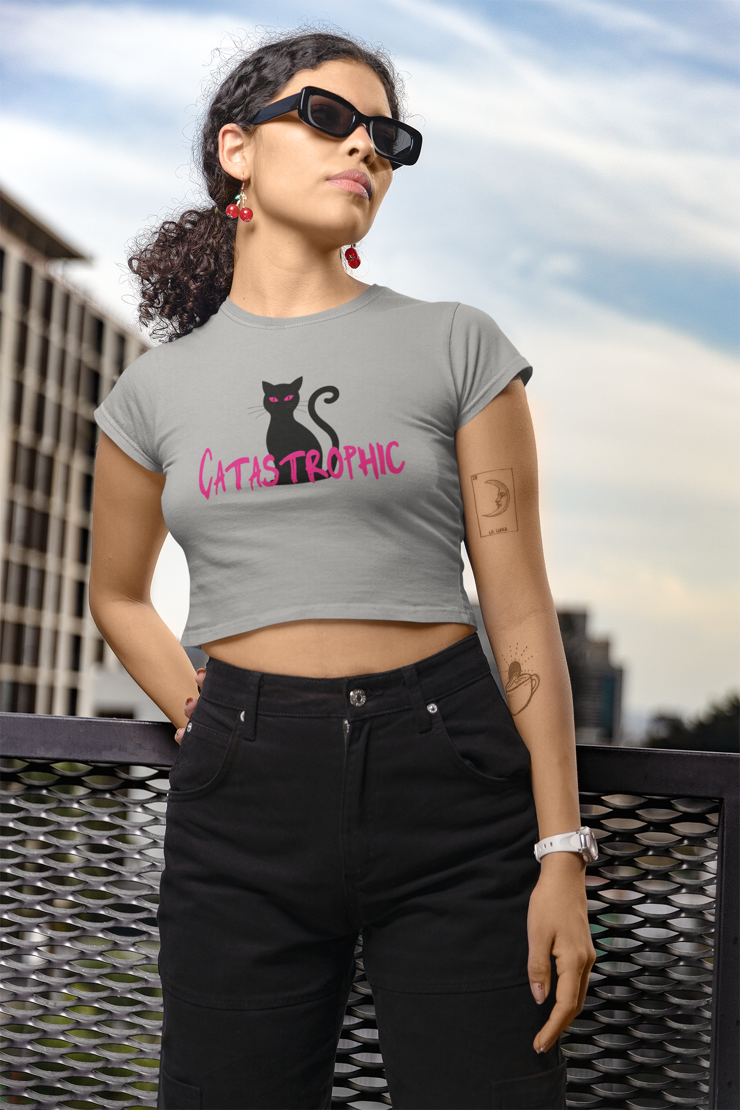 Shop 'Catastrophic' Cat Women's Crop top for  Petlovers