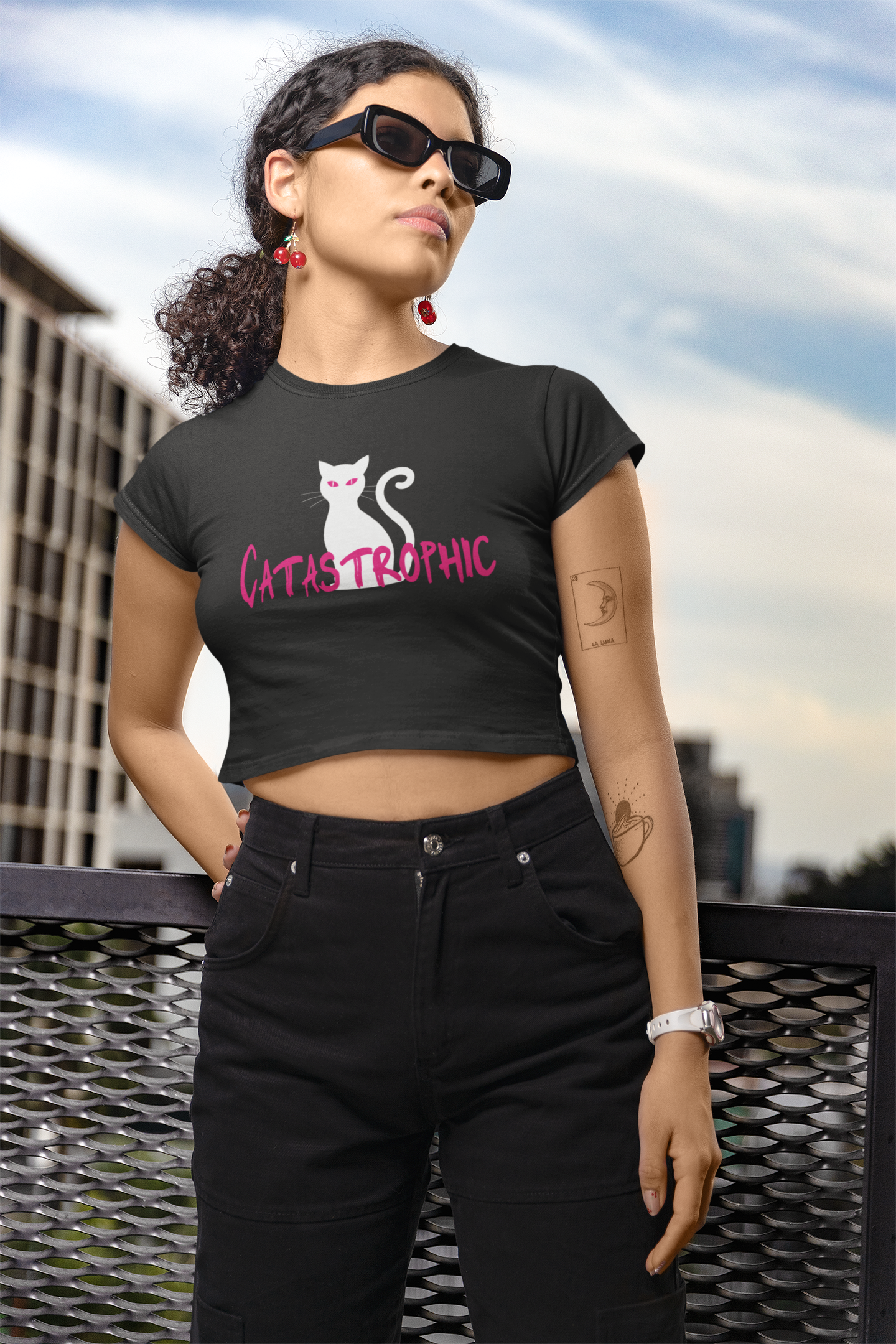 Shop 'Catastrophic' Cat Women's Crop top for  Petlovers